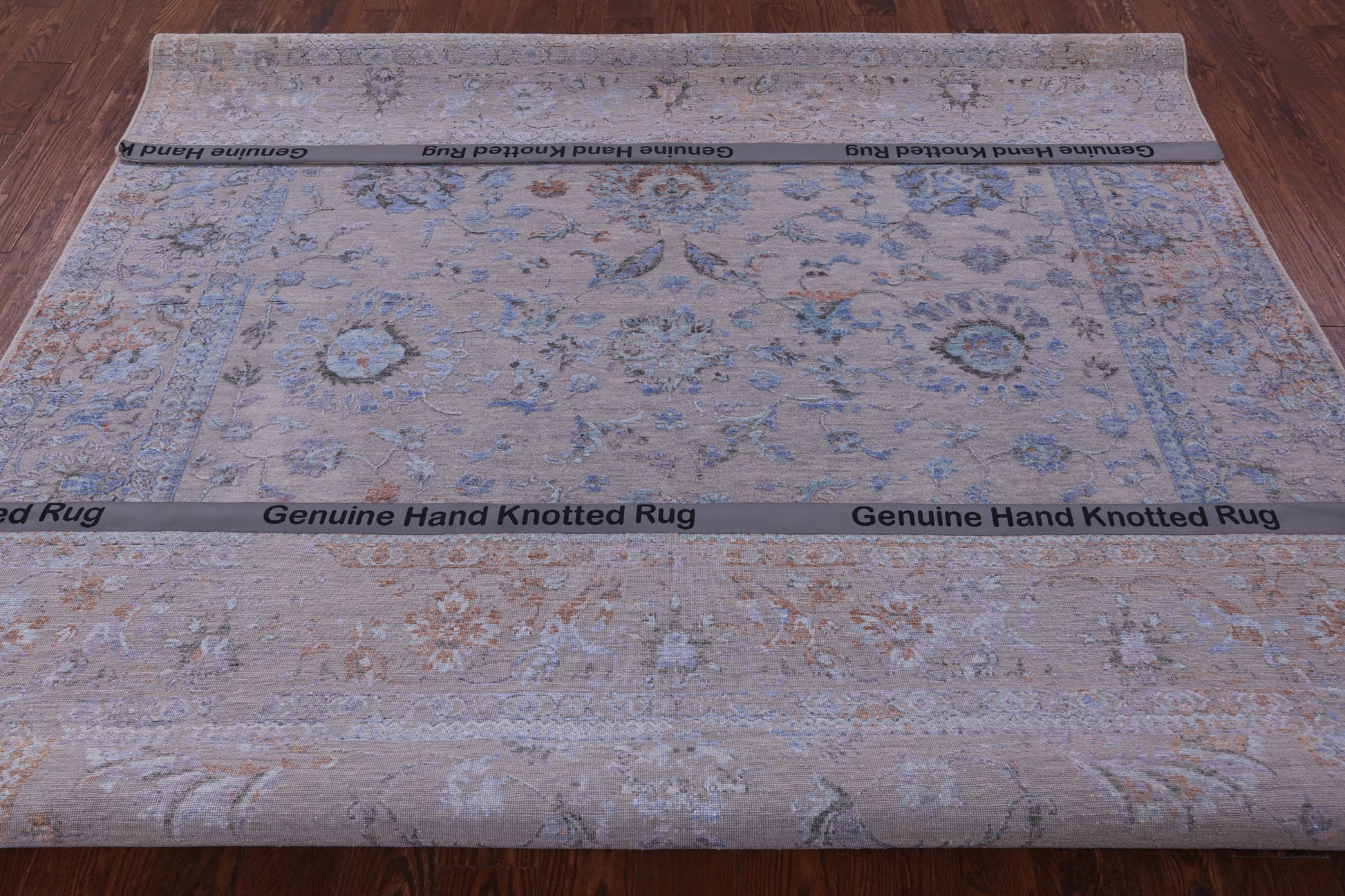 Grey Persian Tabriz Hand Knotted Wool & Silk Rug - 8' 0" X 9' 9" - Golden Nile