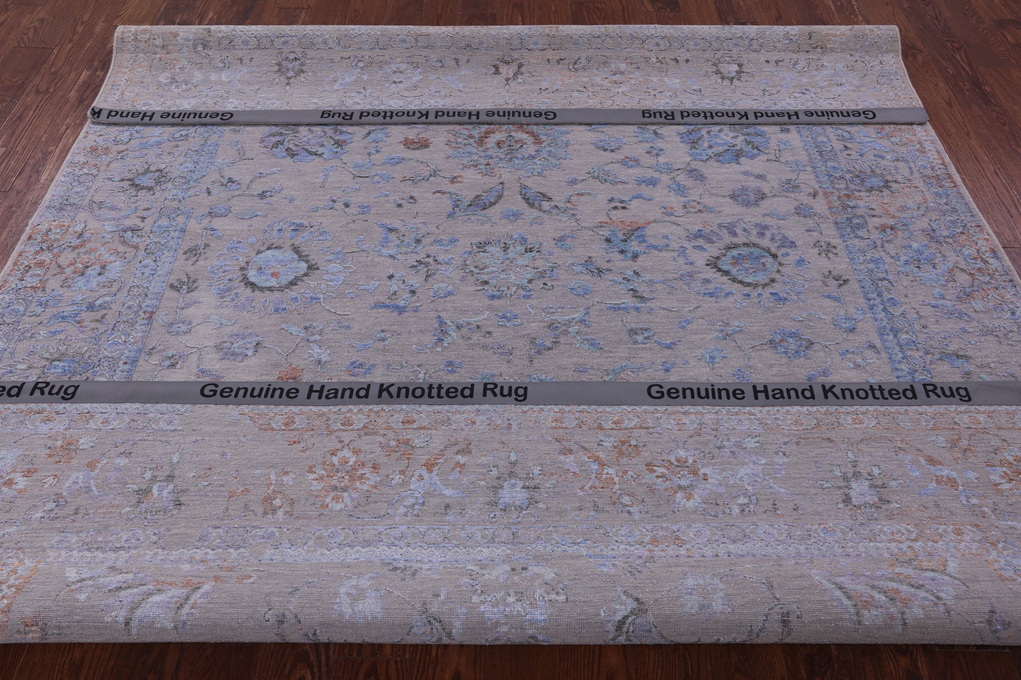 Grey Persian Tabriz Hand Knotted Wool & Silk Rug - 8' 0" X 9' 9" - Golden Nile