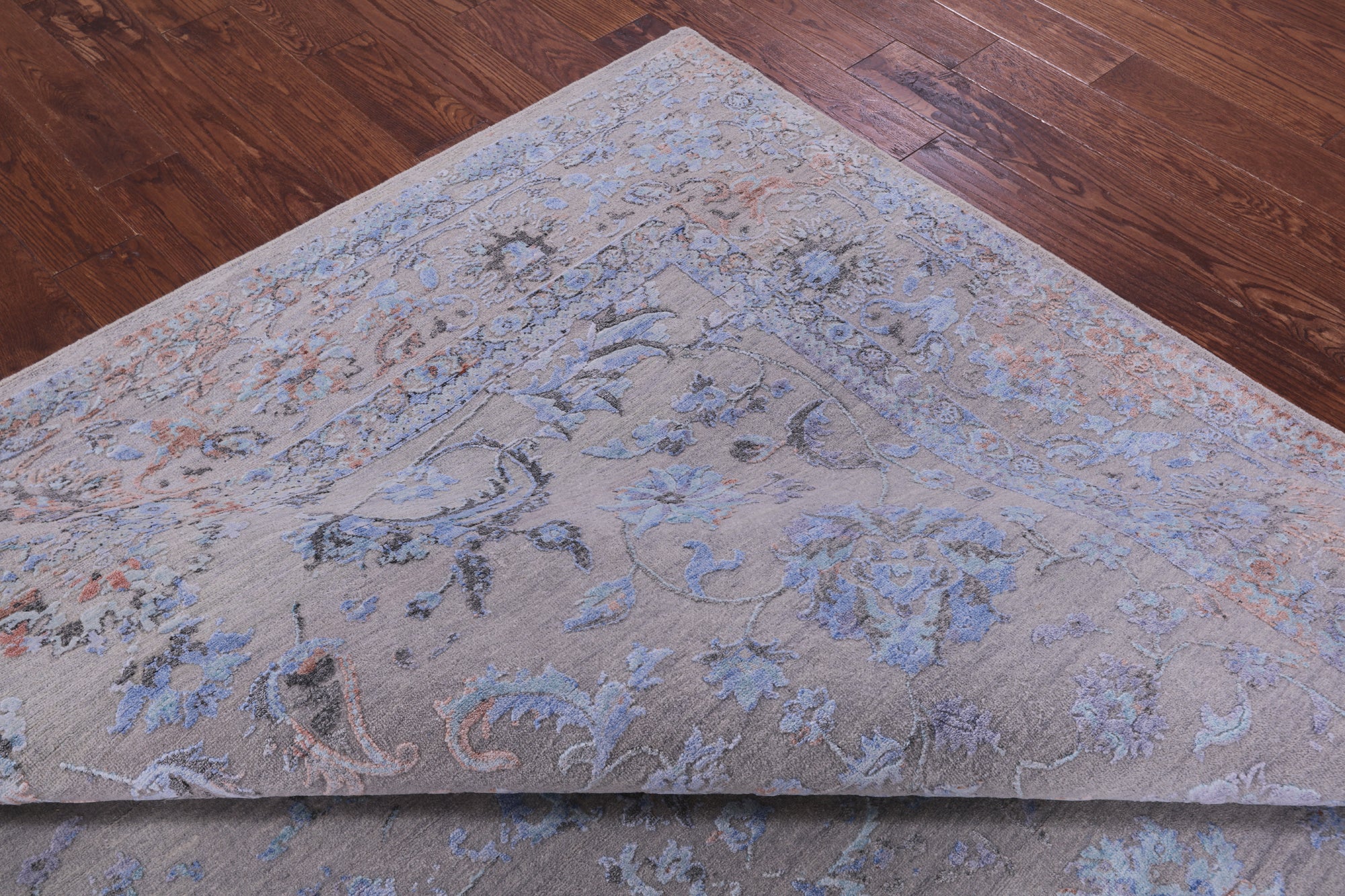Grey Persian Tabriz Hand Knotted Wool & Silk Rug - 8' 0" X 9' 9" - Golden Nile