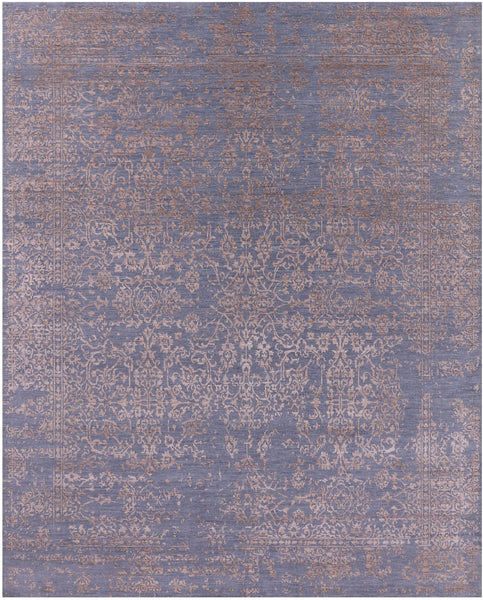 Grey Persian Hand Knotted Wool & Silk Rug - 8' 1" X 10' 1" - Golden Nile
