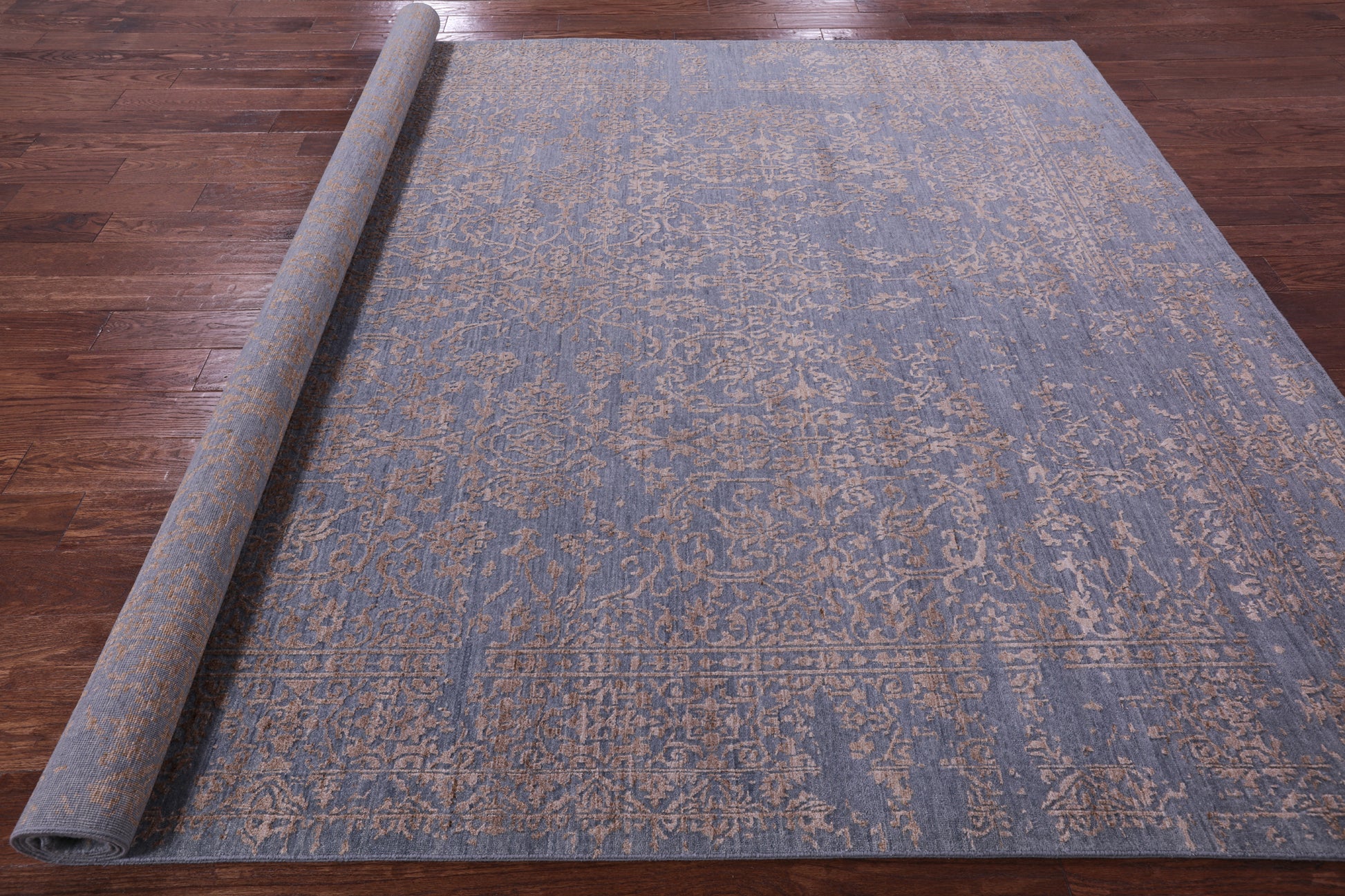 Grey Persian Hand Knotted Wool & Silk Rug - 8' 1" X 10' 1" - Golden Nile