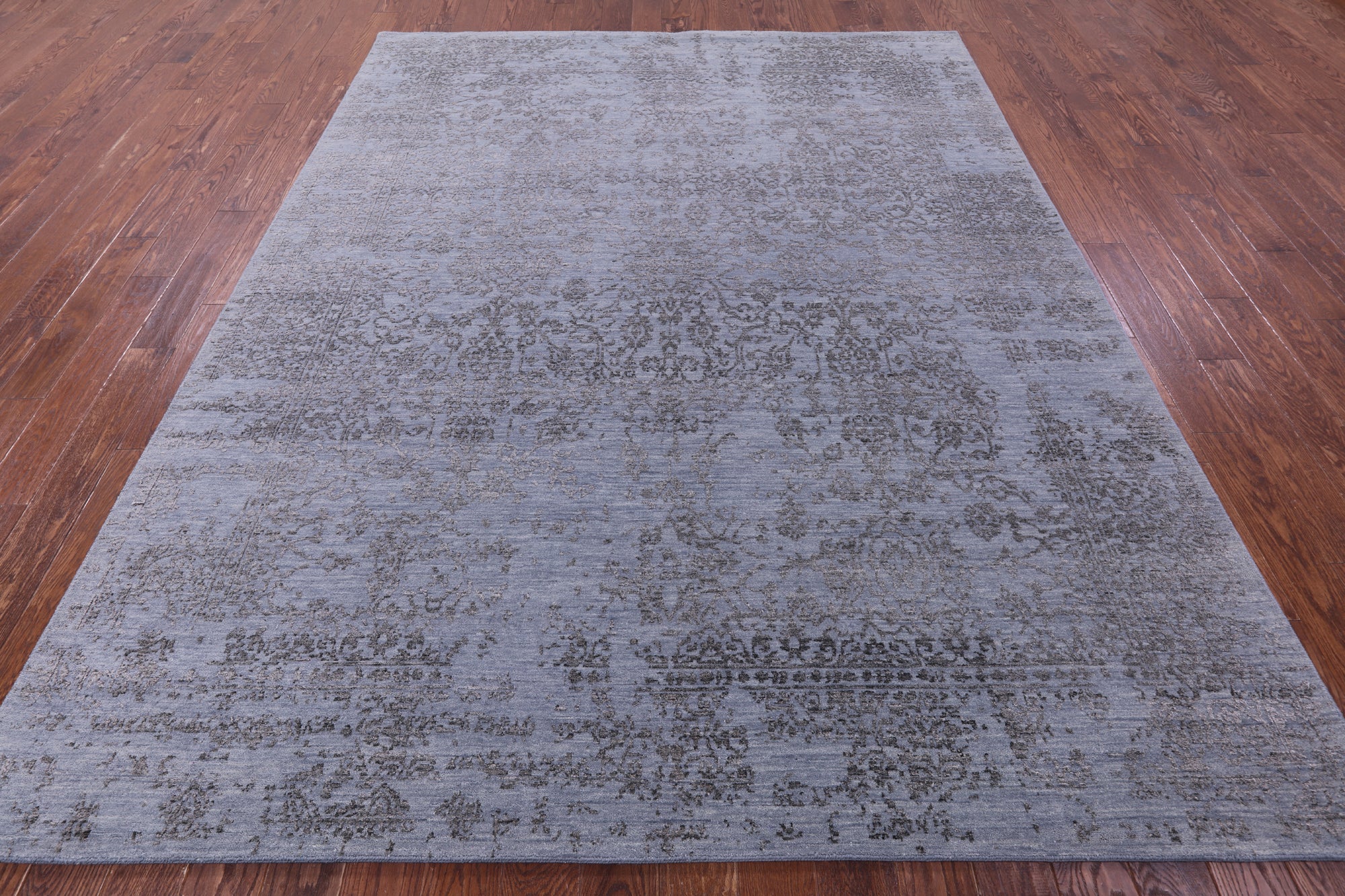 Grey Persian Hand Knotted Wool & Silk Rug - 8' 0" X 10' 0" - Golden Nile