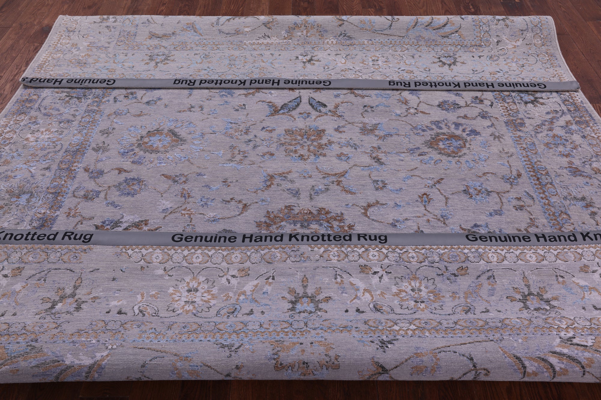 Grey Persian Tabriz Hand Knotted Wool & Silk Rug - 8' 1" X 9' 10" - Golden Nile