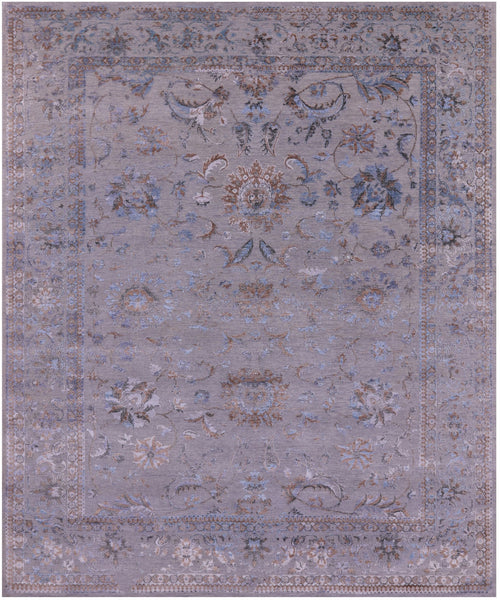 Grey Persian Tabriz Hand Knotted Wool & Silk Rug - 8' 1" X 9' 10" - Golden Nile
