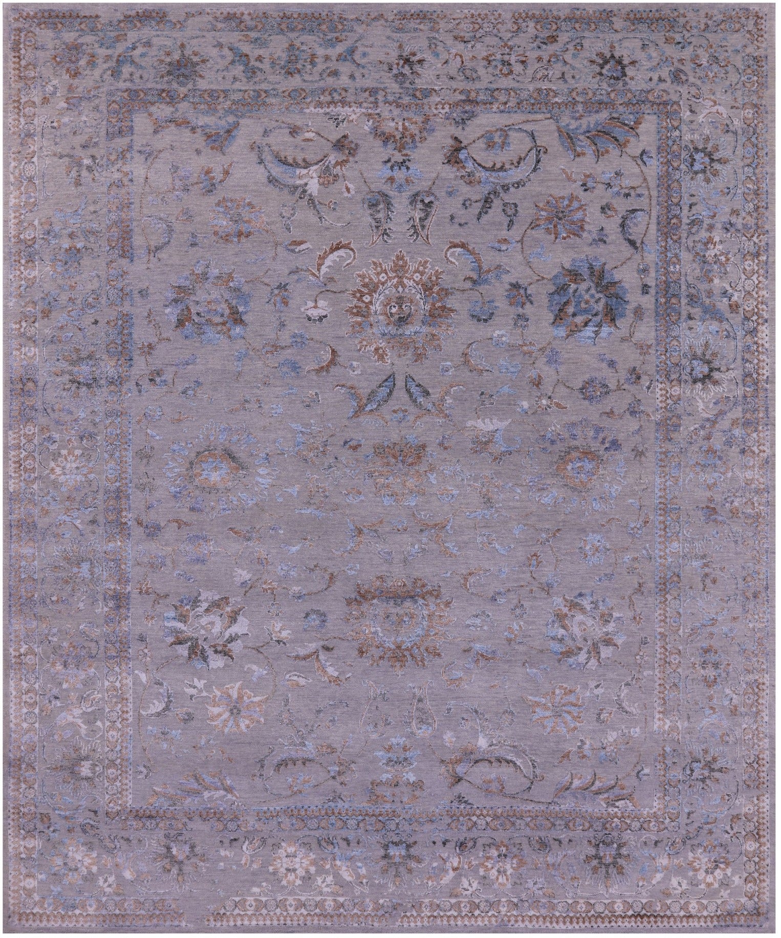 Grey Persian Tabriz Hand Knotted Wool & Silk Rug - 8' 1" X 9' 10" - Golden Nile
