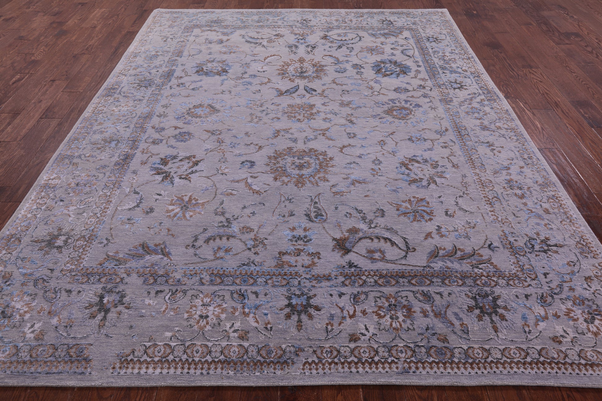 Grey Persian Tabriz Hand Knotted Wool & Silk Rug - 8' 1" X 9' 10" - Golden Nile