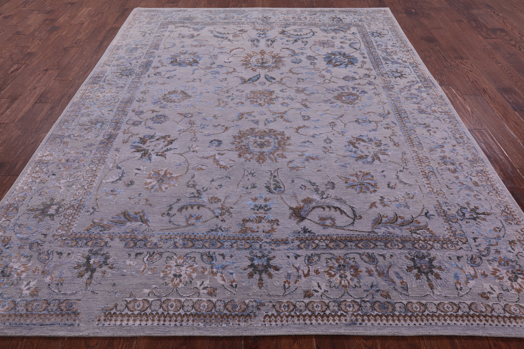 Grey Persian Tabriz Hand Knotted Wool & Silk Rug - 8' 1" X 9' 10" - Golden Nile