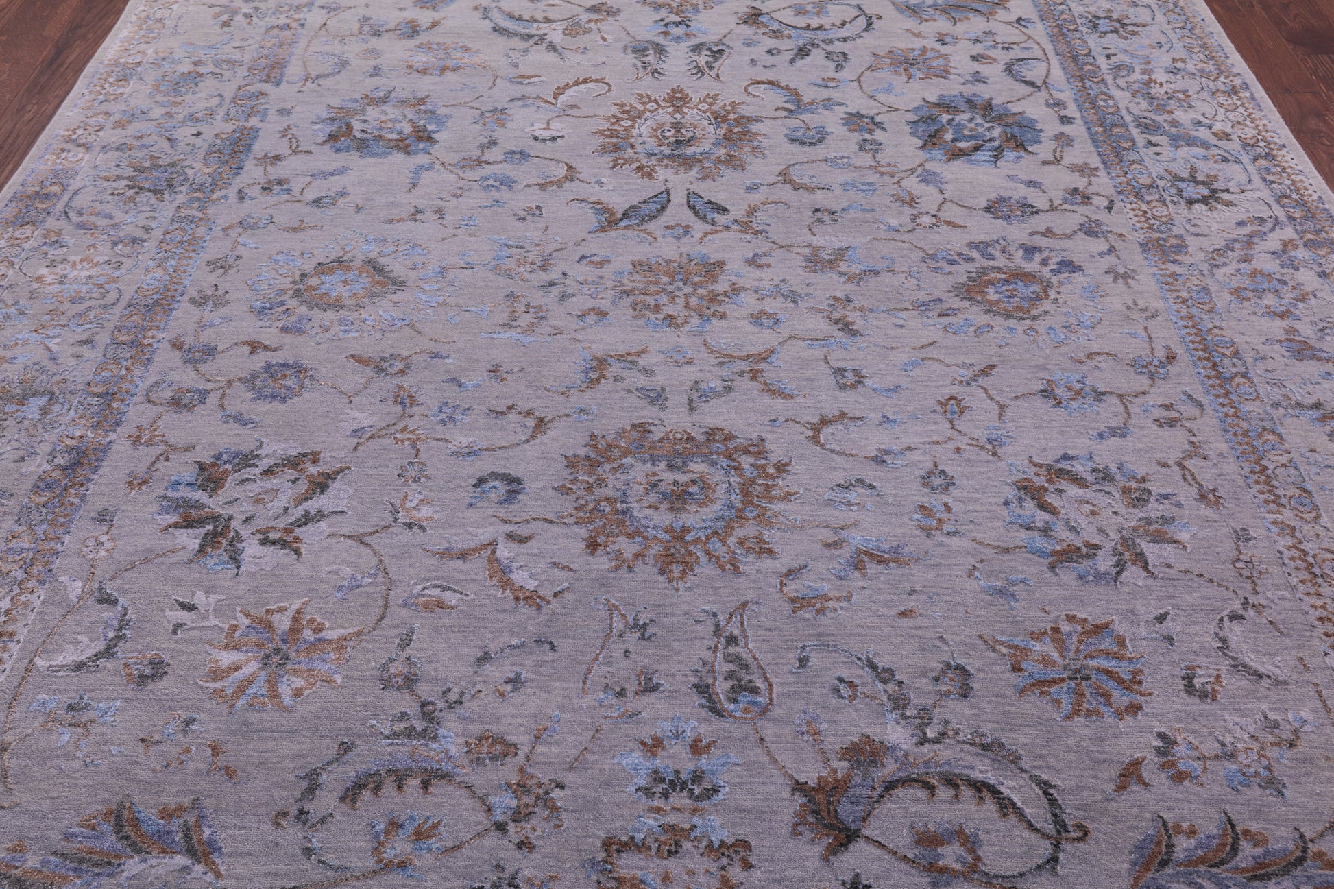 Grey Persian Tabriz Hand Knotted Wool & Silk Rug - 8' 1" X 9' 10" - Golden Nile