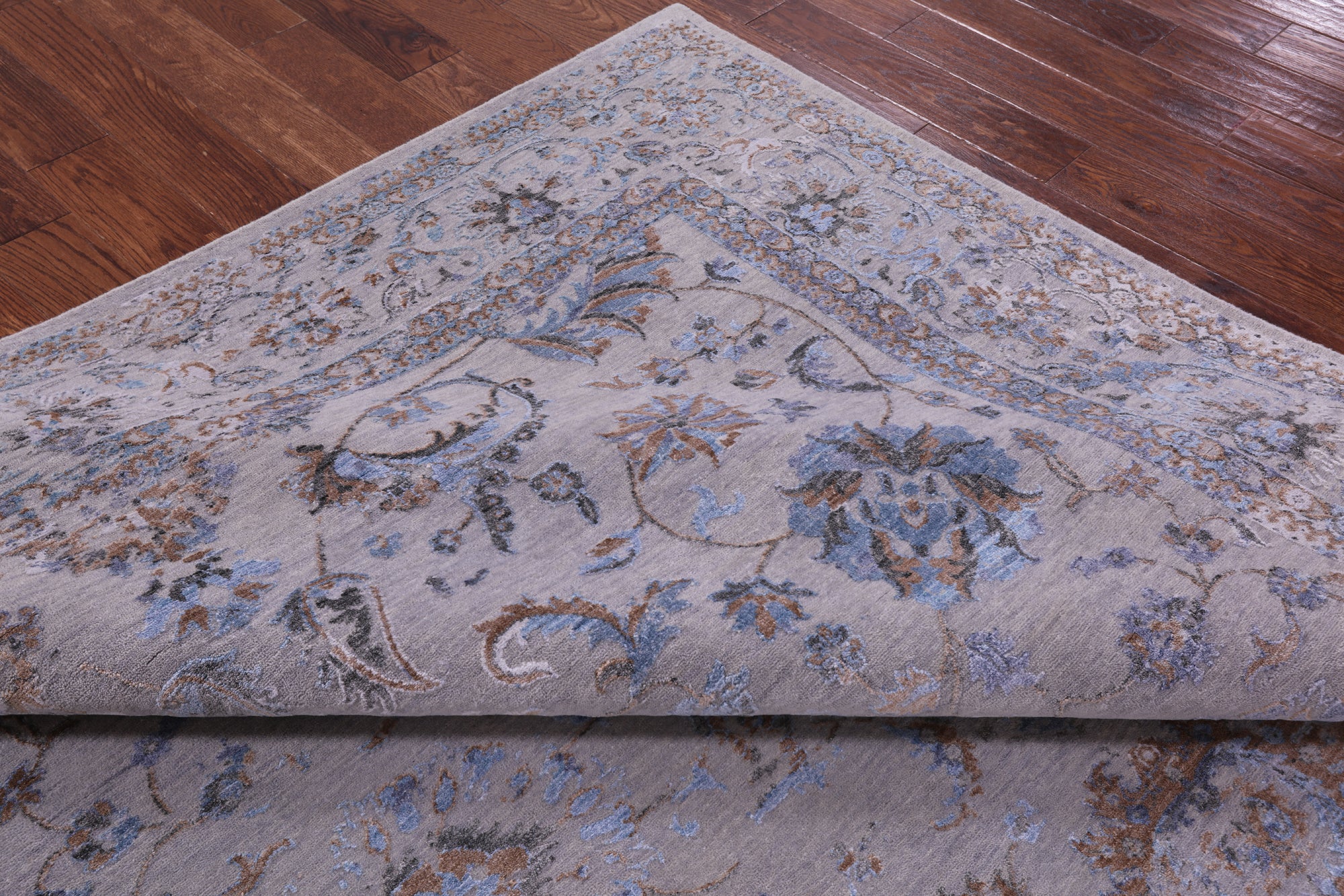 Grey Persian Tabriz Hand Knotted Wool & Silk Rug - 8' 1" X 9' 10" - Golden Nile