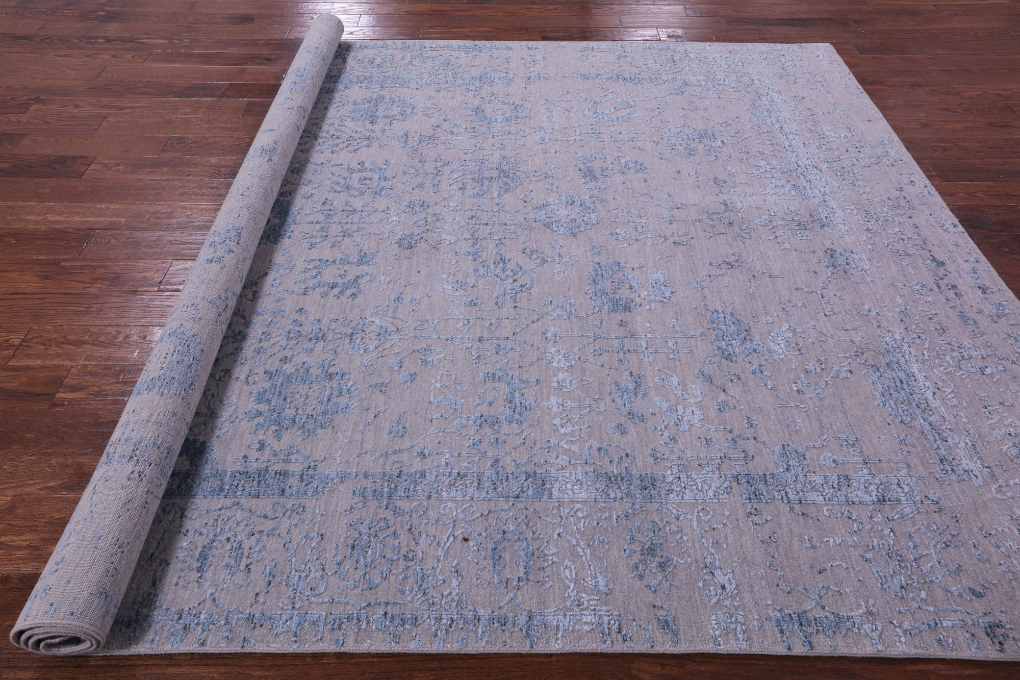 Grey Persian Tabriz Hand Knotted Wool & Silk Rug - 7' 11" X 9' 8" - Golden Nile