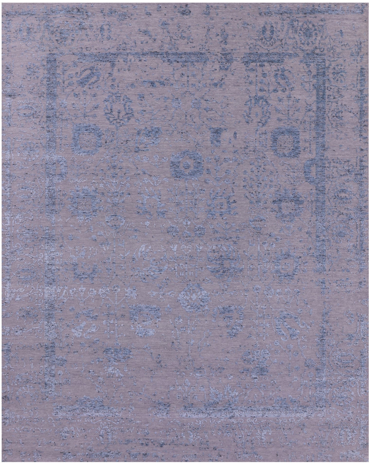 Grey Persian Tabriz Hand Knotted Wool & Silk Rug - 7' 11" X 9' 8" - Golden Nile