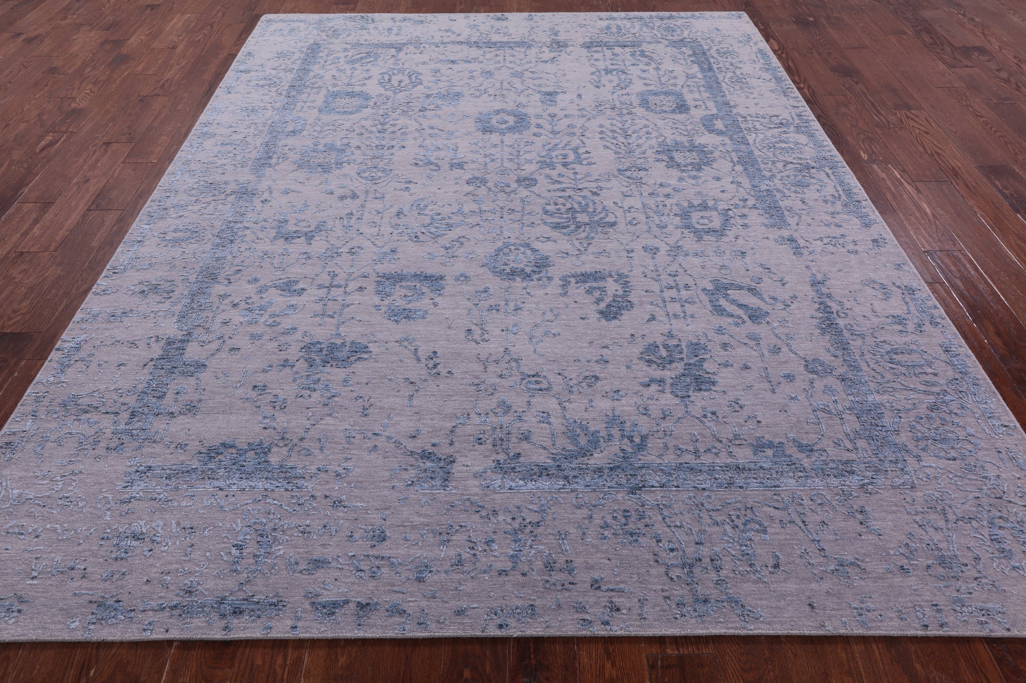 Grey Persian Tabriz Hand Knotted Wool & Silk Rug - 7' 11" X 9' 8" - Golden Nile