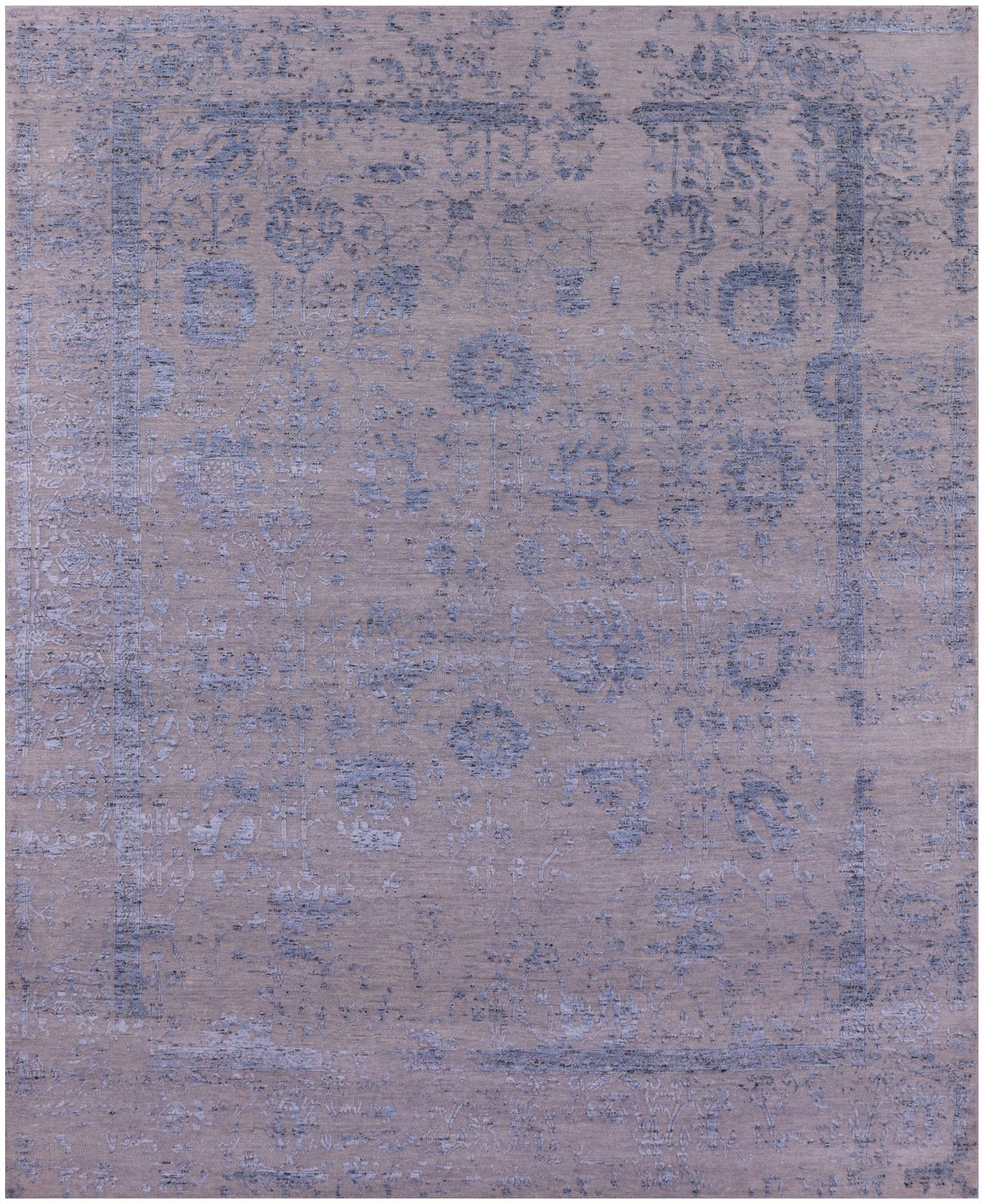 Grey Persian Tabriz Hand Knotted Wool & Silk Rug - 7' 11" X 9' 11" - Golden Nile