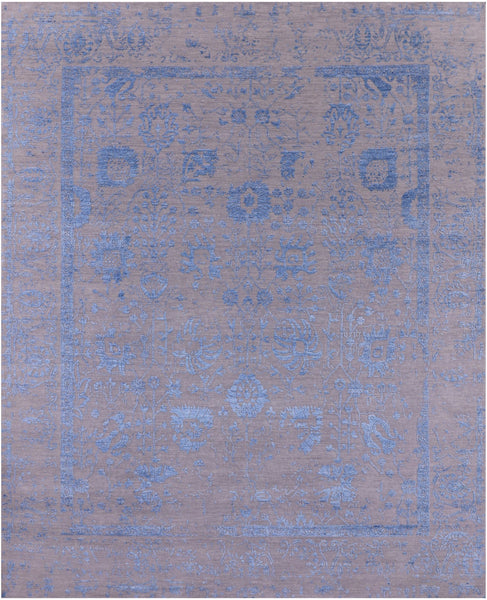 Grey Persian Hand Knotted Wool & Silk Rug - 8' 0" X 9' 11" - Golden Nile