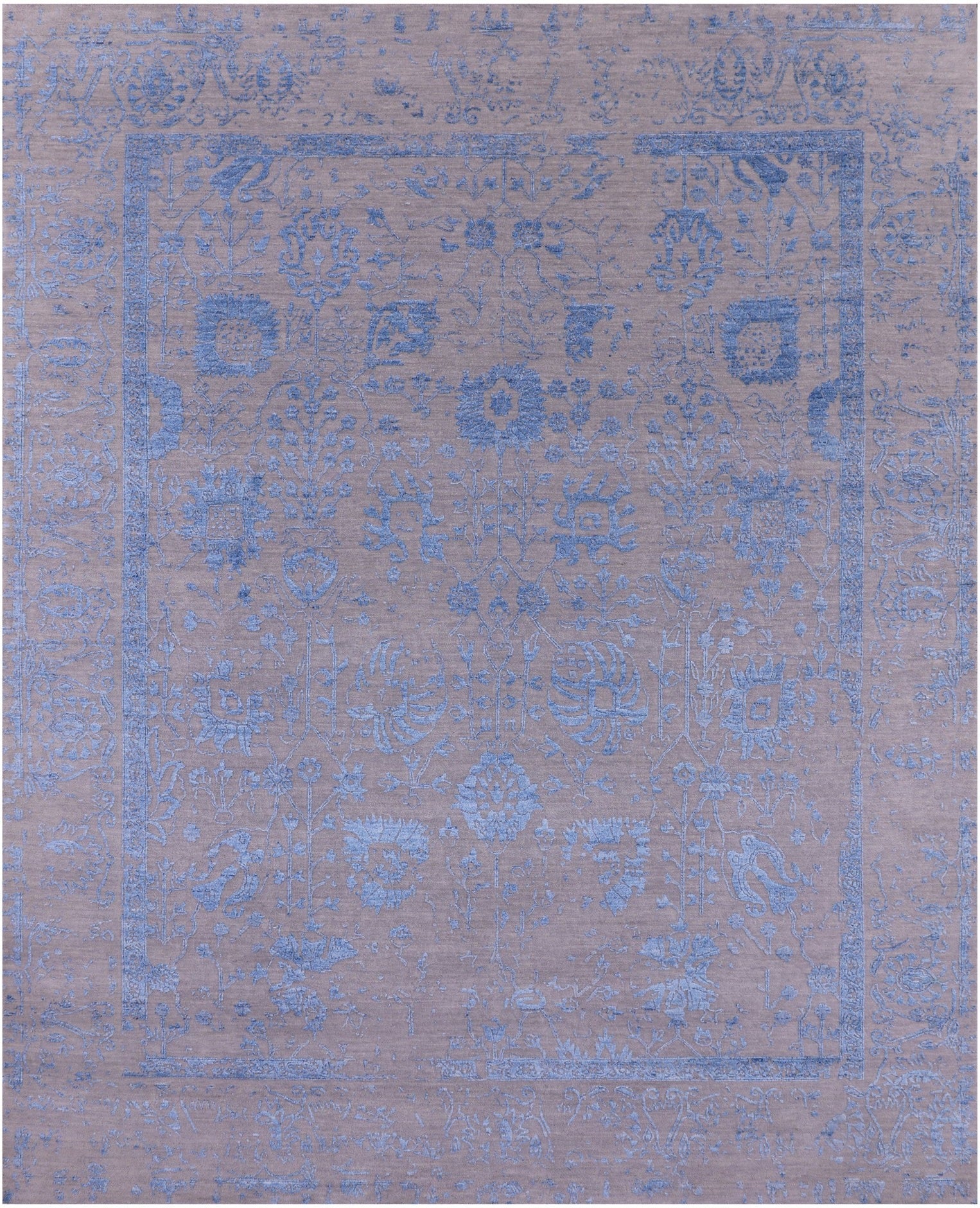 Grey Persian Hand Knotted Wool & Silk Rug - 8' 0" X 9' 11" - Golden Nile