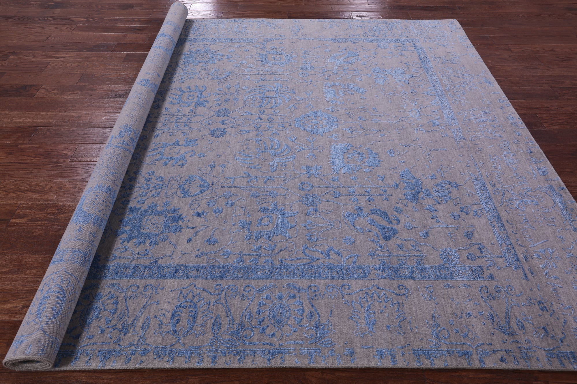 Grey Persian Hand Knotted Wool & Silk Rug - 8' 0" X 9' 11" - Golden Nile