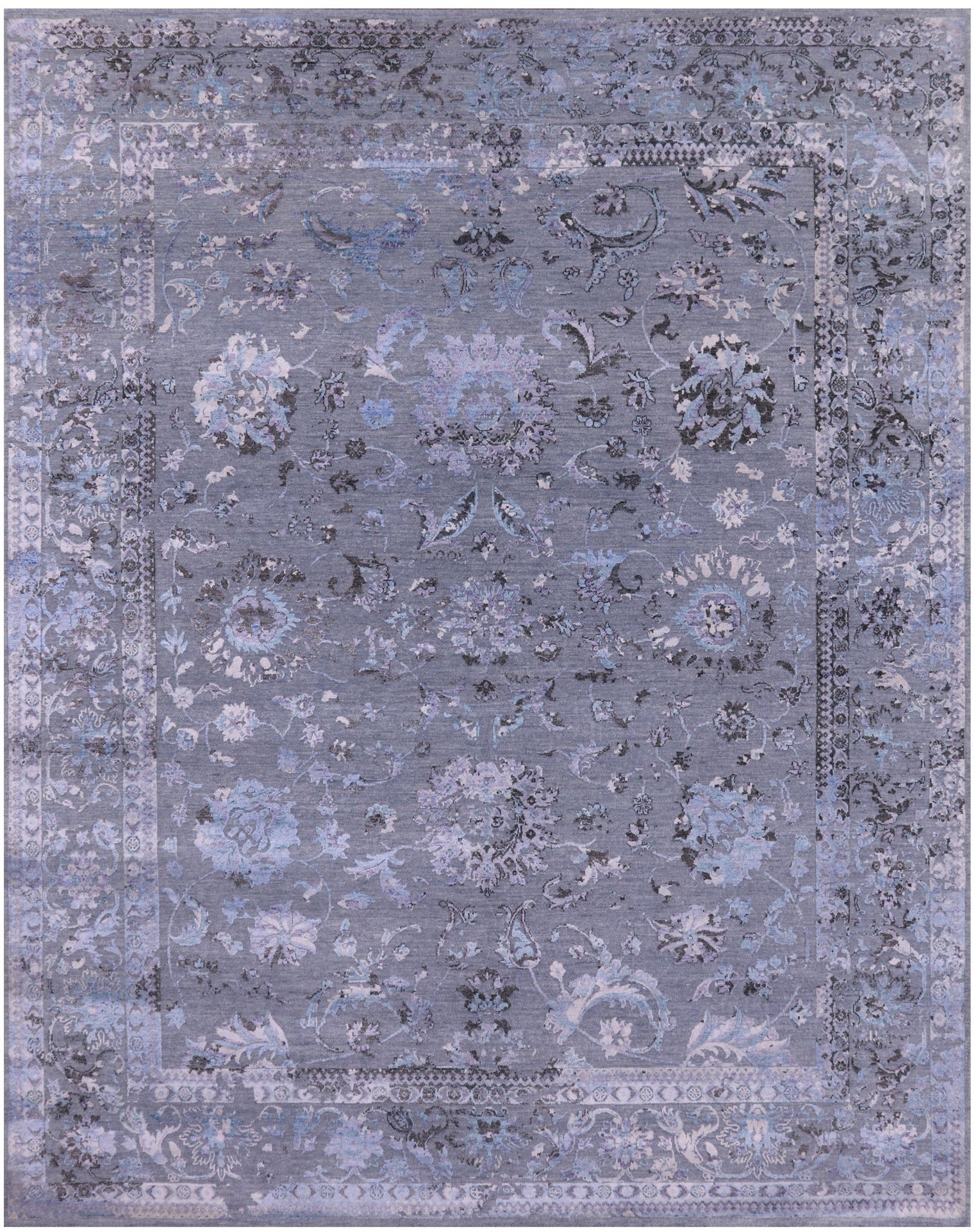 Grey Persian Tabriz Hand Knotted Wool & Silk Rug - 8' 0" X 10' 0" - Golden Nile