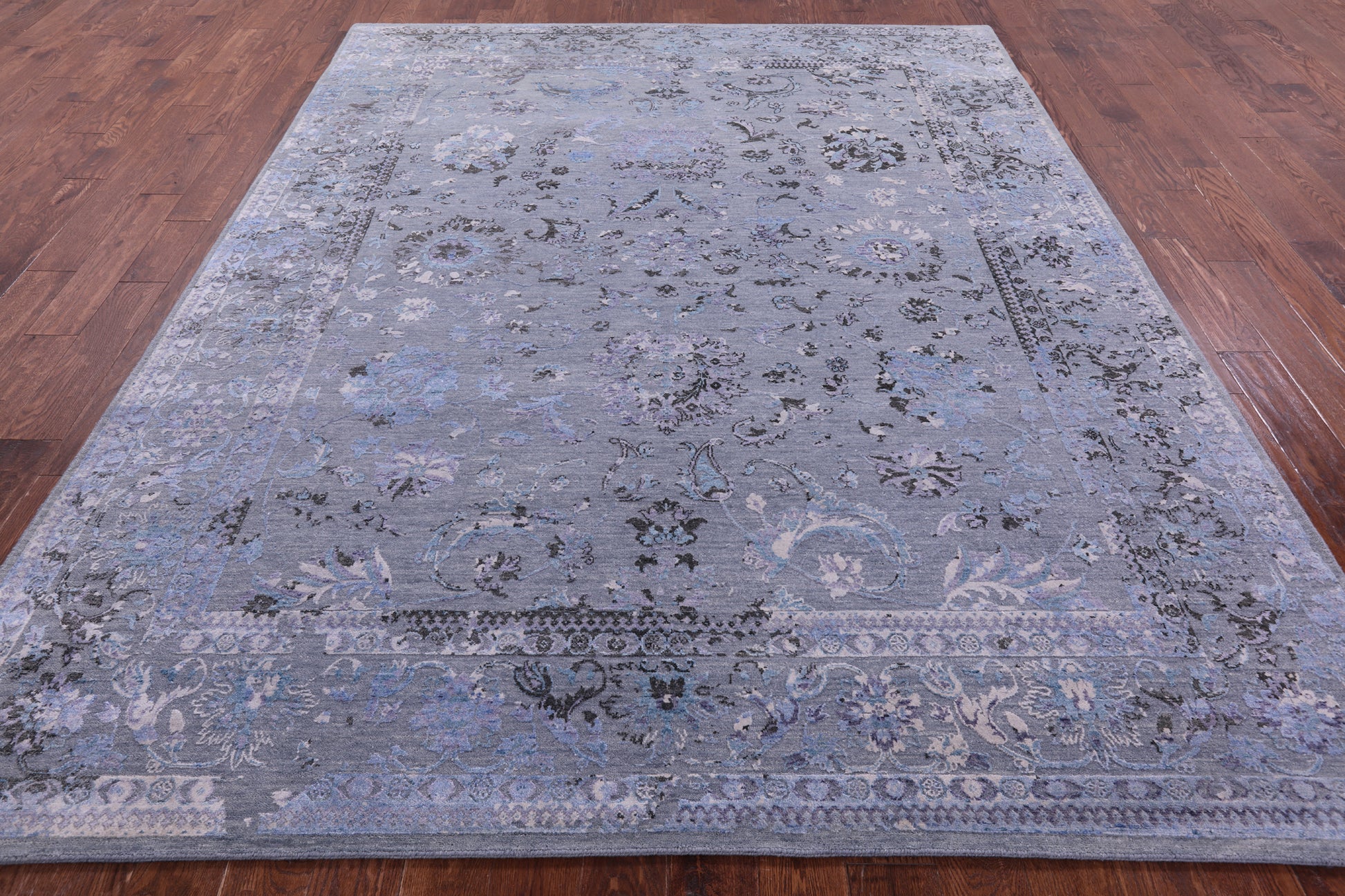 Grey Persian Tabriz Hand Knotted Wool & Silk Rug - 8' 0" X 10' 0" - Golden Nile