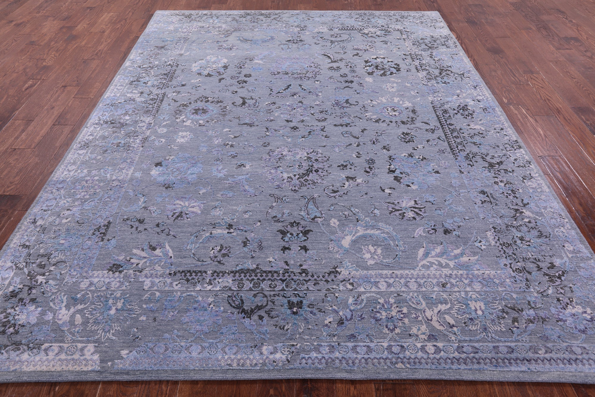 Grey Persian Tabriz Hand Knotted Wool & Silk Rug - 8' 0" X 10' 0" - Golden Nile