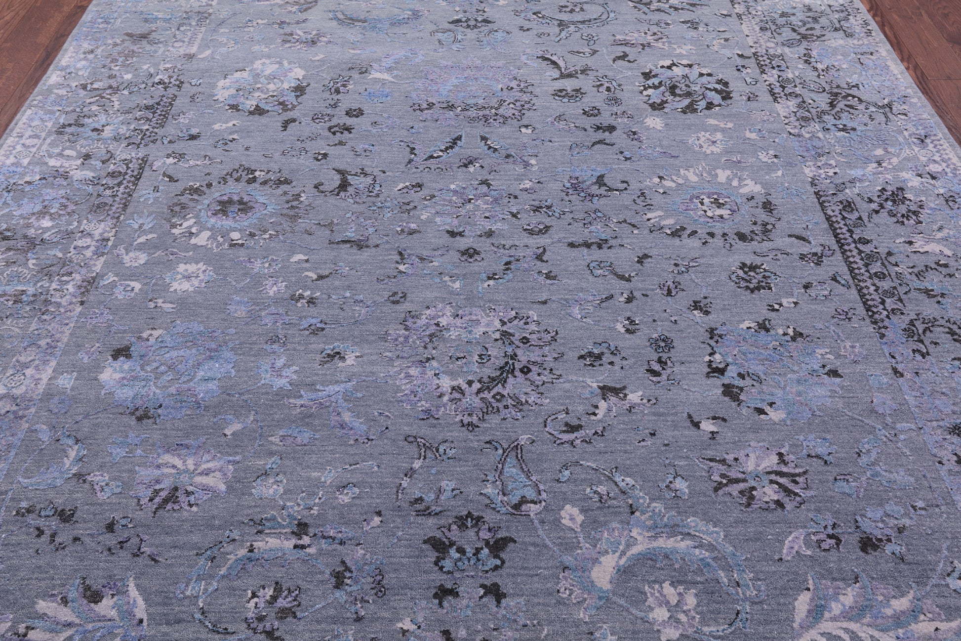 Grey Persian Tabriz Hand Knotted Wool & Silk Rug - 8' 0" X 10' 0" - Golden Nile