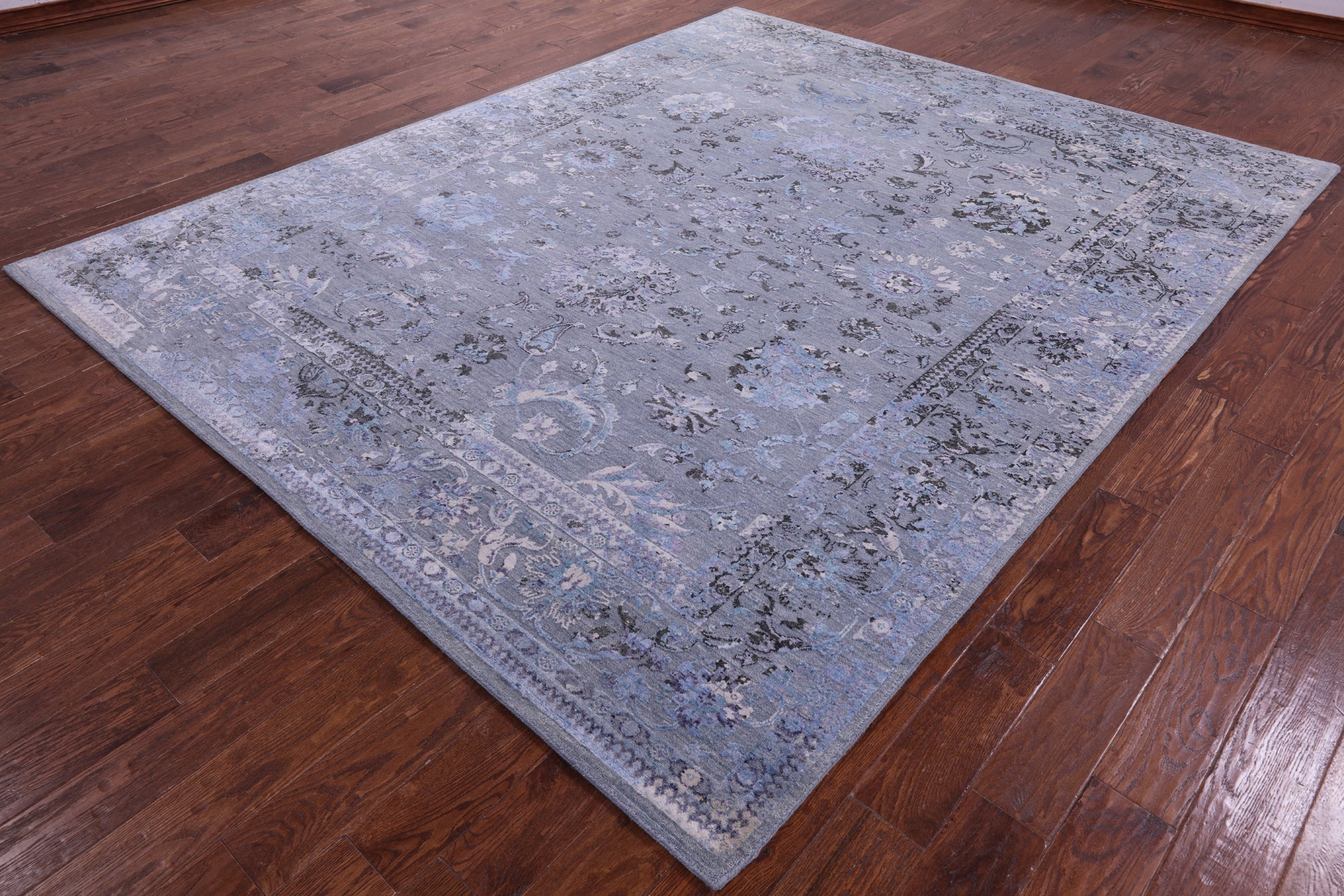 Grey Persian Tabriz Hand Knotted Wool & Silk Rug - 8' 0" X 10' 0" - Golden Nile