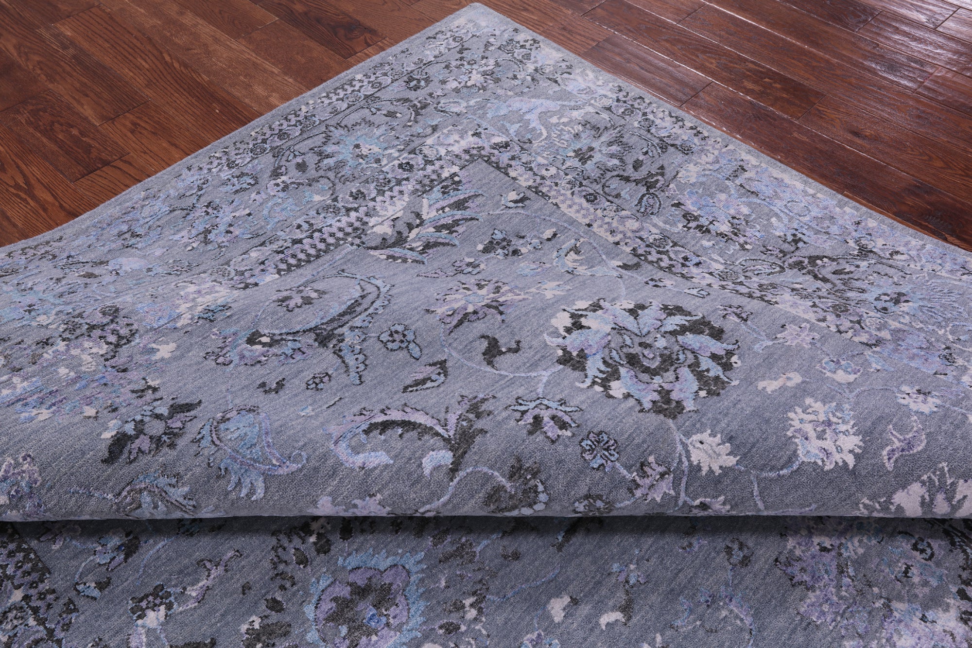 Grey Persian Tabriz Hand Knotted Wool & Silk Rug - 8' 0" X 10' 0" - Golden Nile