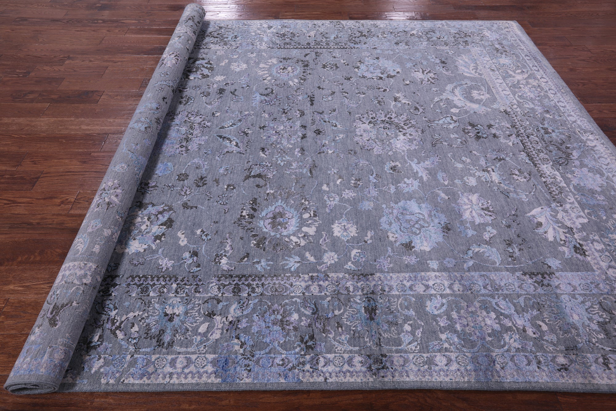 Grey Persian Tabriz Hand Knotted Wool & Silk Rug - 8' 0" X 10' 0" - Golden Nile