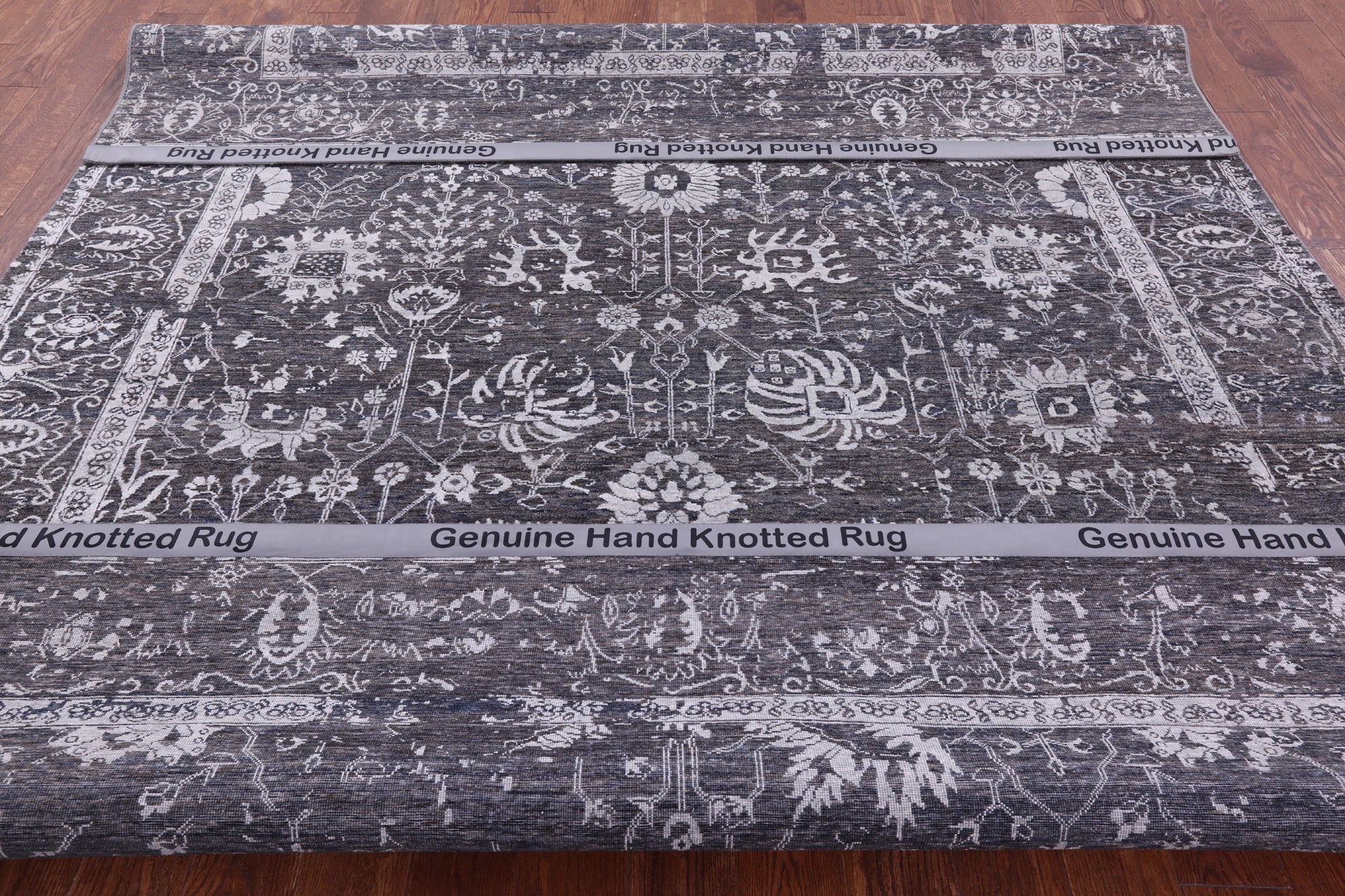 Grey Persian Tabriz Hand Knotted Wool & Silk Rug - 8' 0" X 10' 0" - Golden Nile