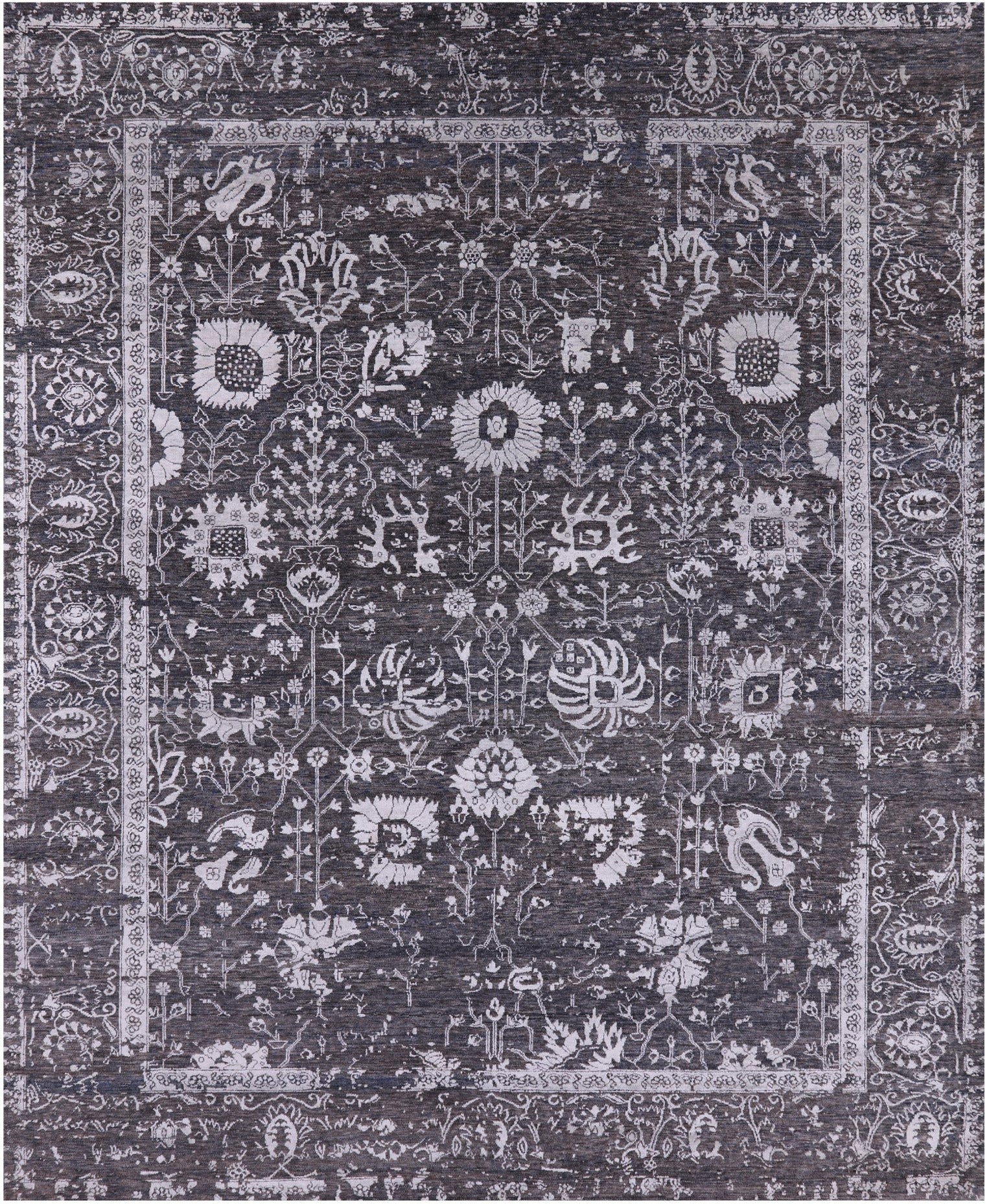Grey Persian Tabriz Hand Knotted Wool & Silk Rug - 8' 0" X 10' 0" - Golden Nile