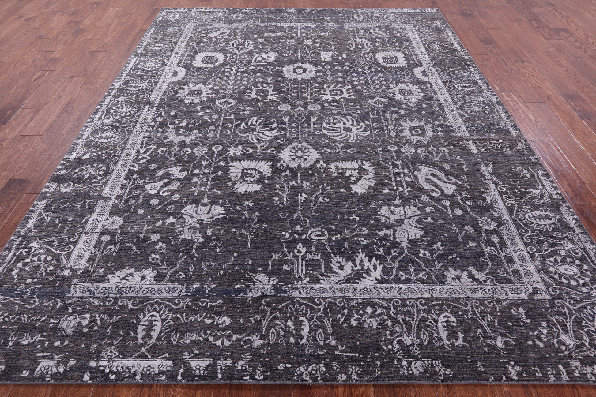 Grey Persian Tabriz Hand Knotted Wool & Silk Rug - 8' 0" X 10' 0" - Golden Nile