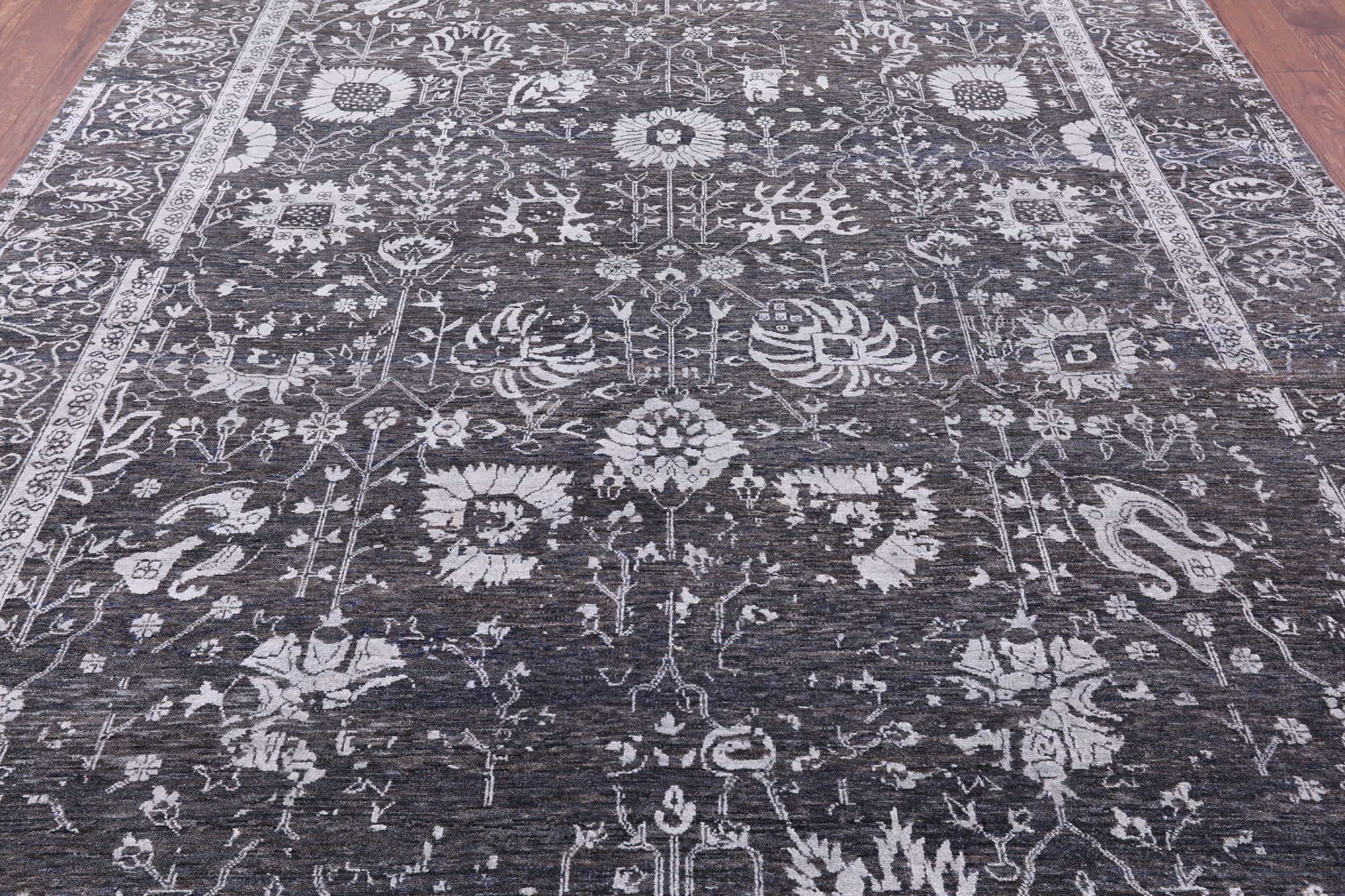 Grey Persian Tabriz Hand Knotted Wool & Silk Rug - 8' 0" X 10' 0" - Golden Nile