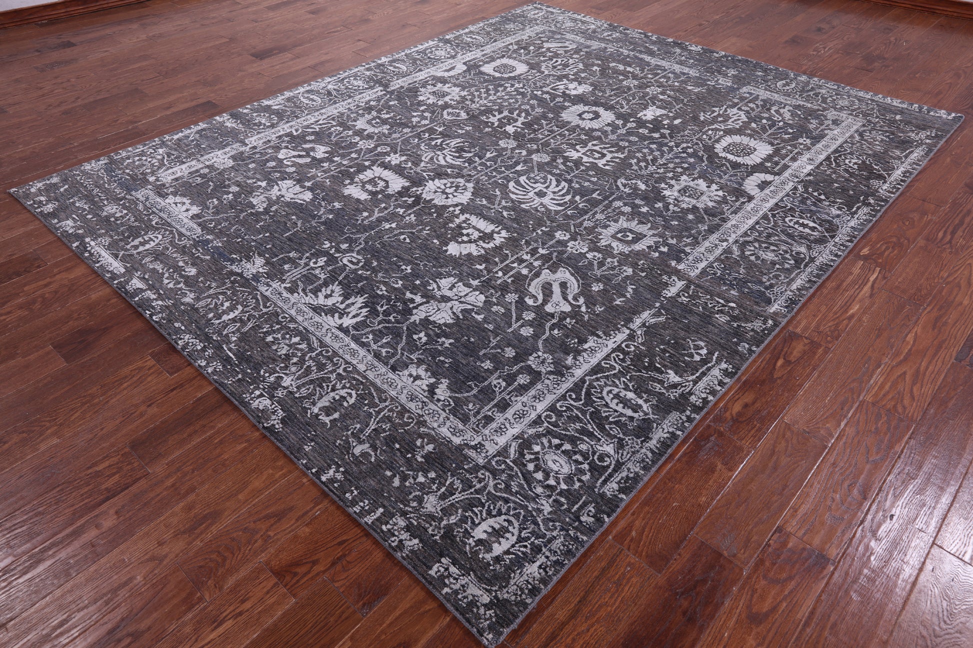 Grey Persian Tabriz Hand Knotted Wool & Silk Rug - 8' 0" X 10' 0" - Golden Nile