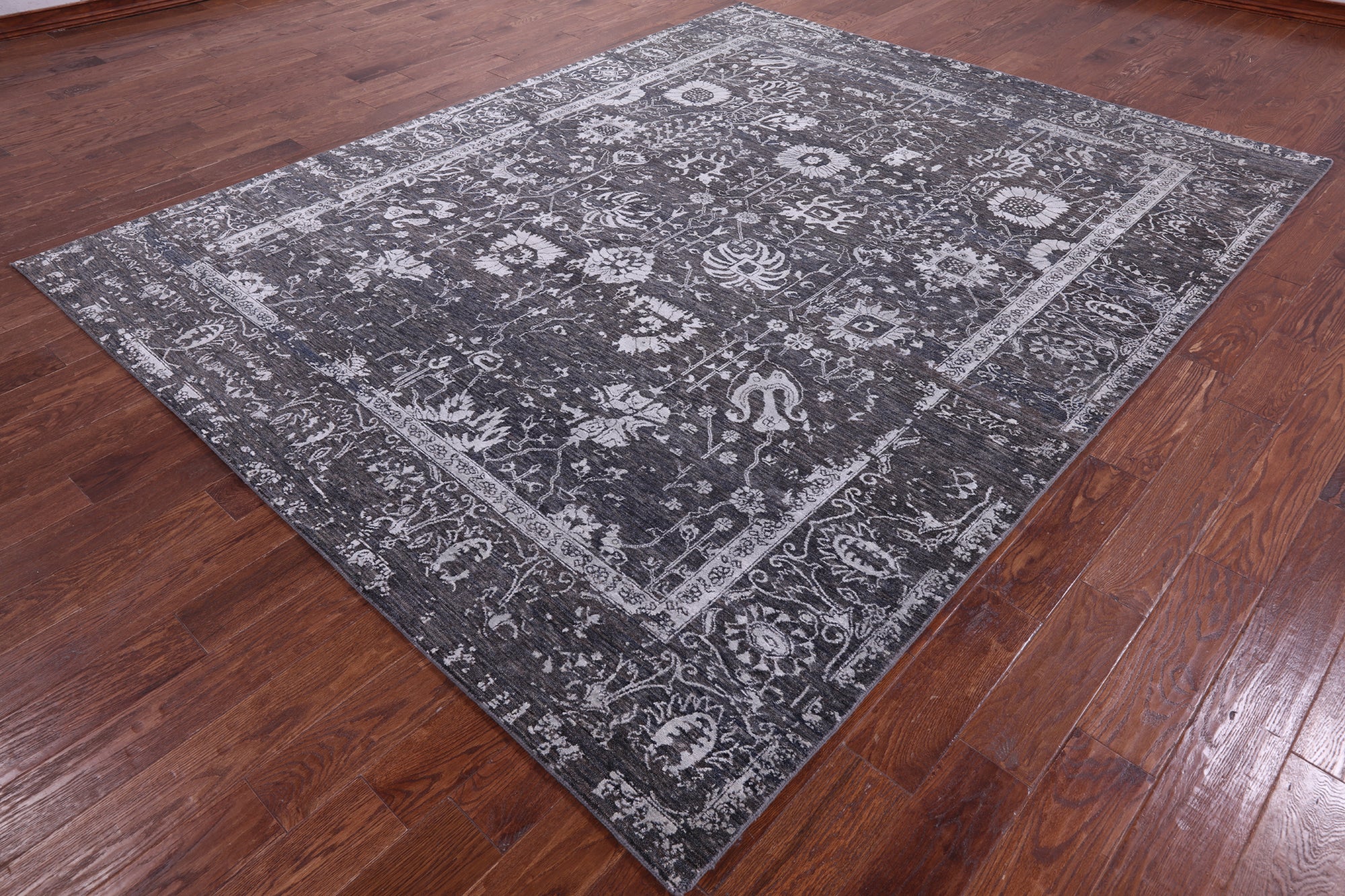 Grey Persian Tabriz Hand Knotted Wool & Silk Rug - 8' 0" X 10' 0" - Golden Nile