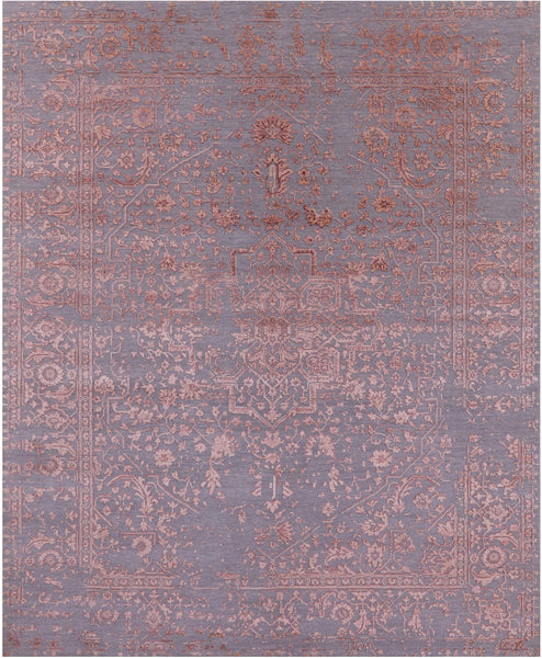 Grey Persian Fine Serapi Hand Knotted Wool & Silk Rug - 8' 0" X 10' 1" - Golden Nile