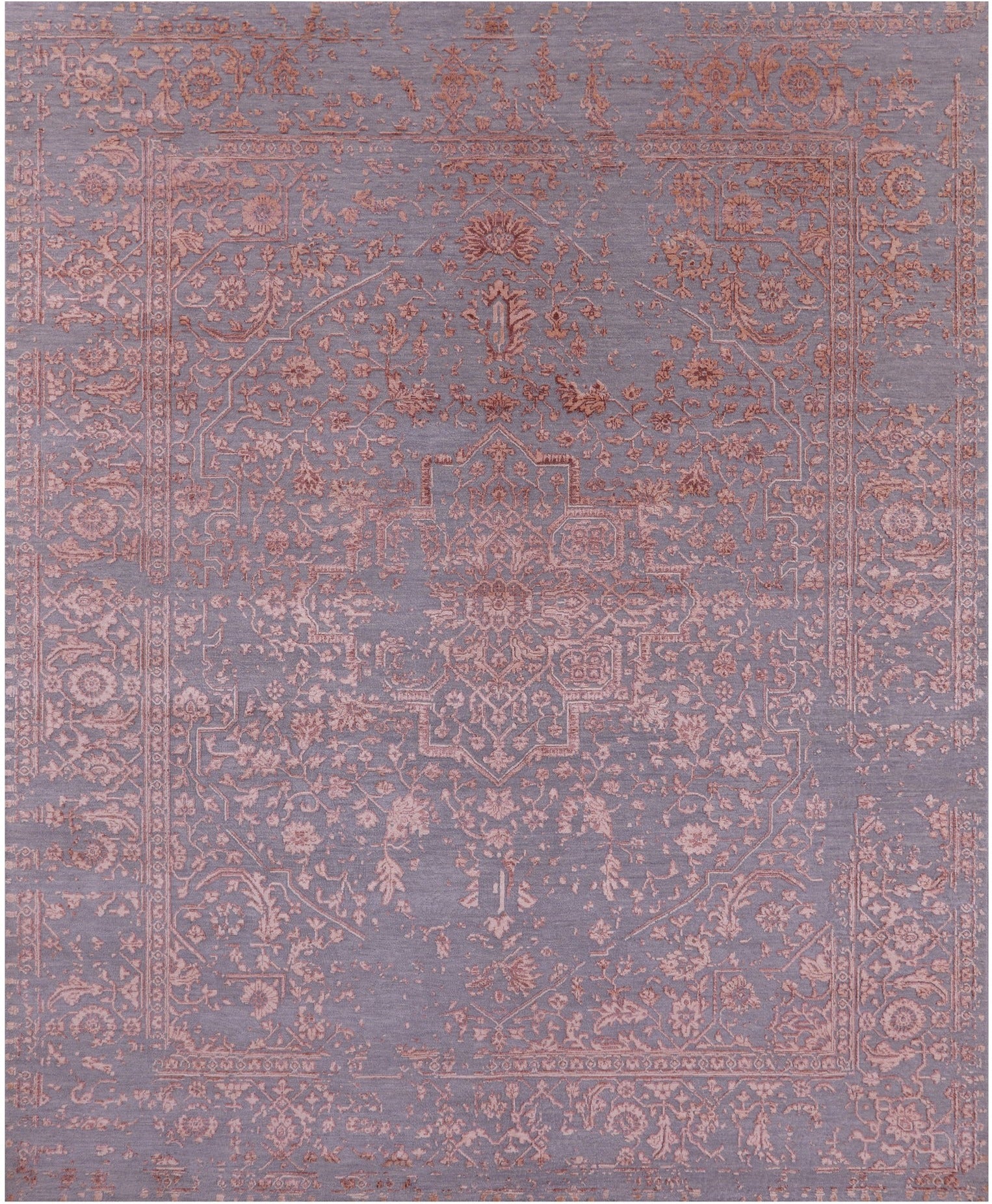 Grey Persian Fine Serapi Hand Knotted Wool & Silk Rug - 8' 0" X 10' 1" - Golden Nile