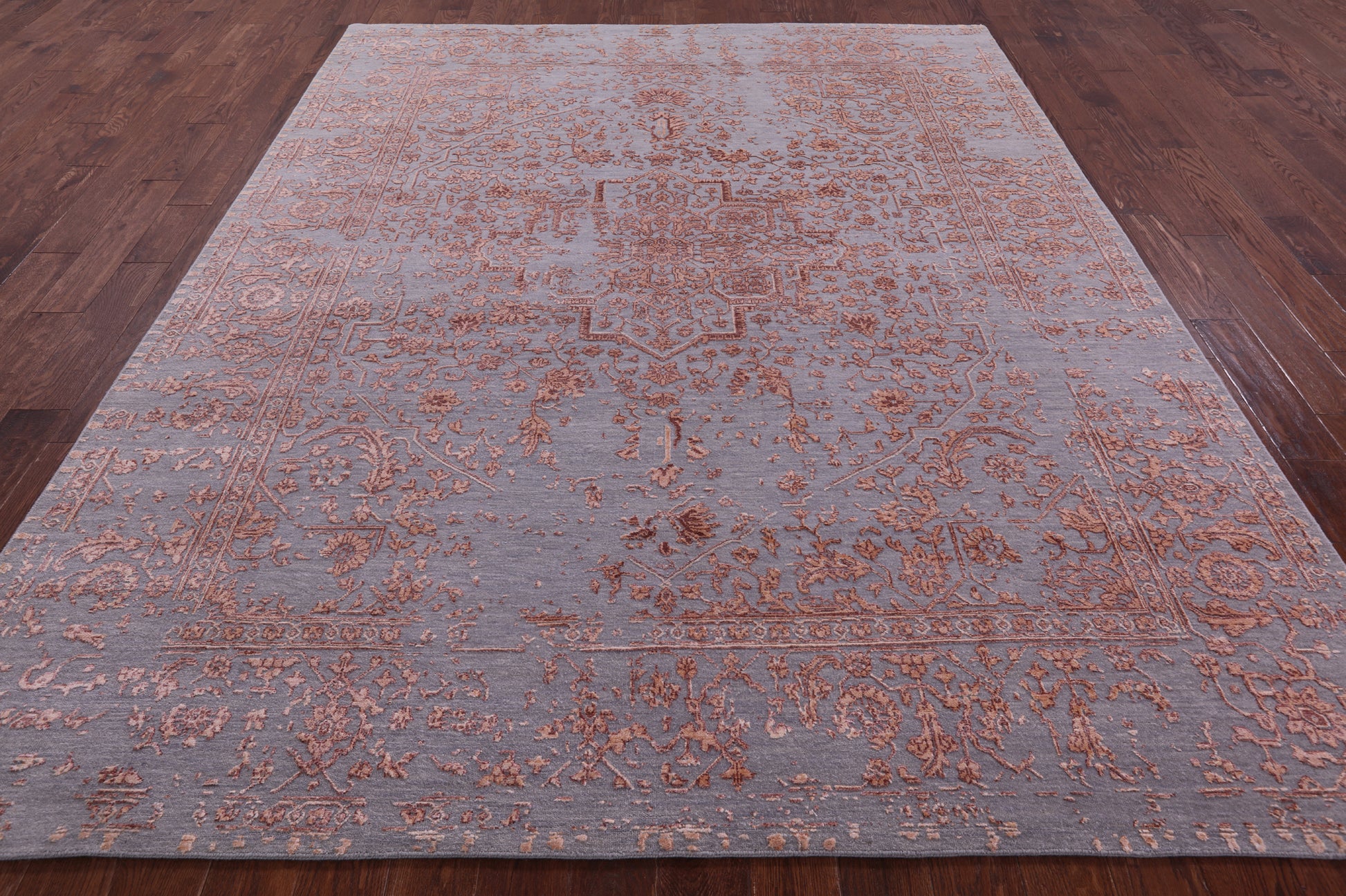 Grey Persian Fine Serapi Hand Knotted Wool & Silk Rug - 8' 0" X 10' 1" - Golden Nile