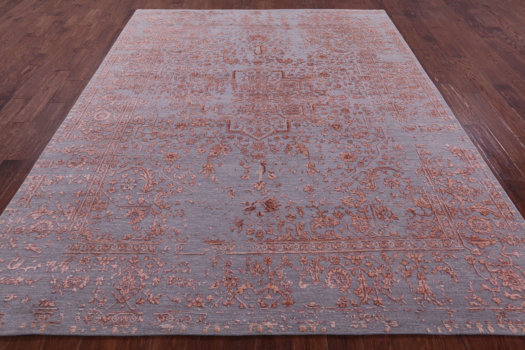 Grey Persian Fine Serapi Hand Knotted Wool & Silk Rug - 8' 0" X 10' 1" - Golden Nile