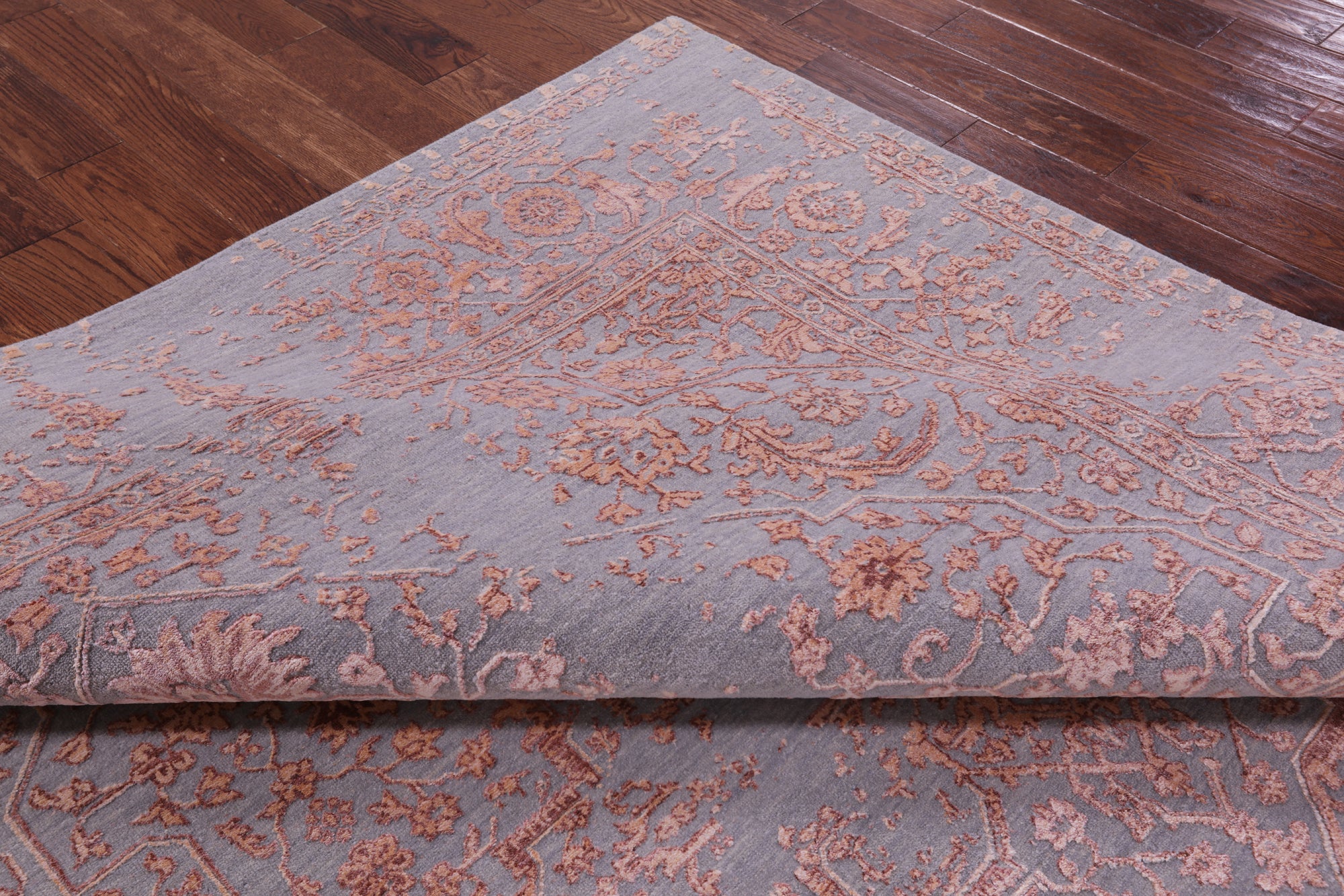 Grey Persian Fine Serapi Hand Knotted Wool & Silk Rug - 8' 0" X 10' 1" - Golden Nile