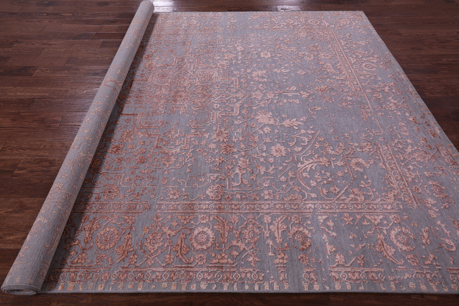 Grey Persian Fine Serapi Hand Knotted Wool & Silk Rug - 8' 0" X 10' 1" - Golden Nile