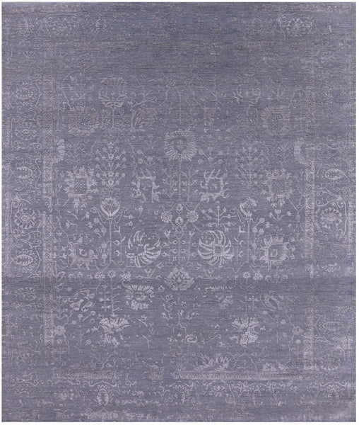 Grey Persian Tabriz Hand Knotted Wool & Silk Rug - 8' 0" X 9' 8" - Golden Nile