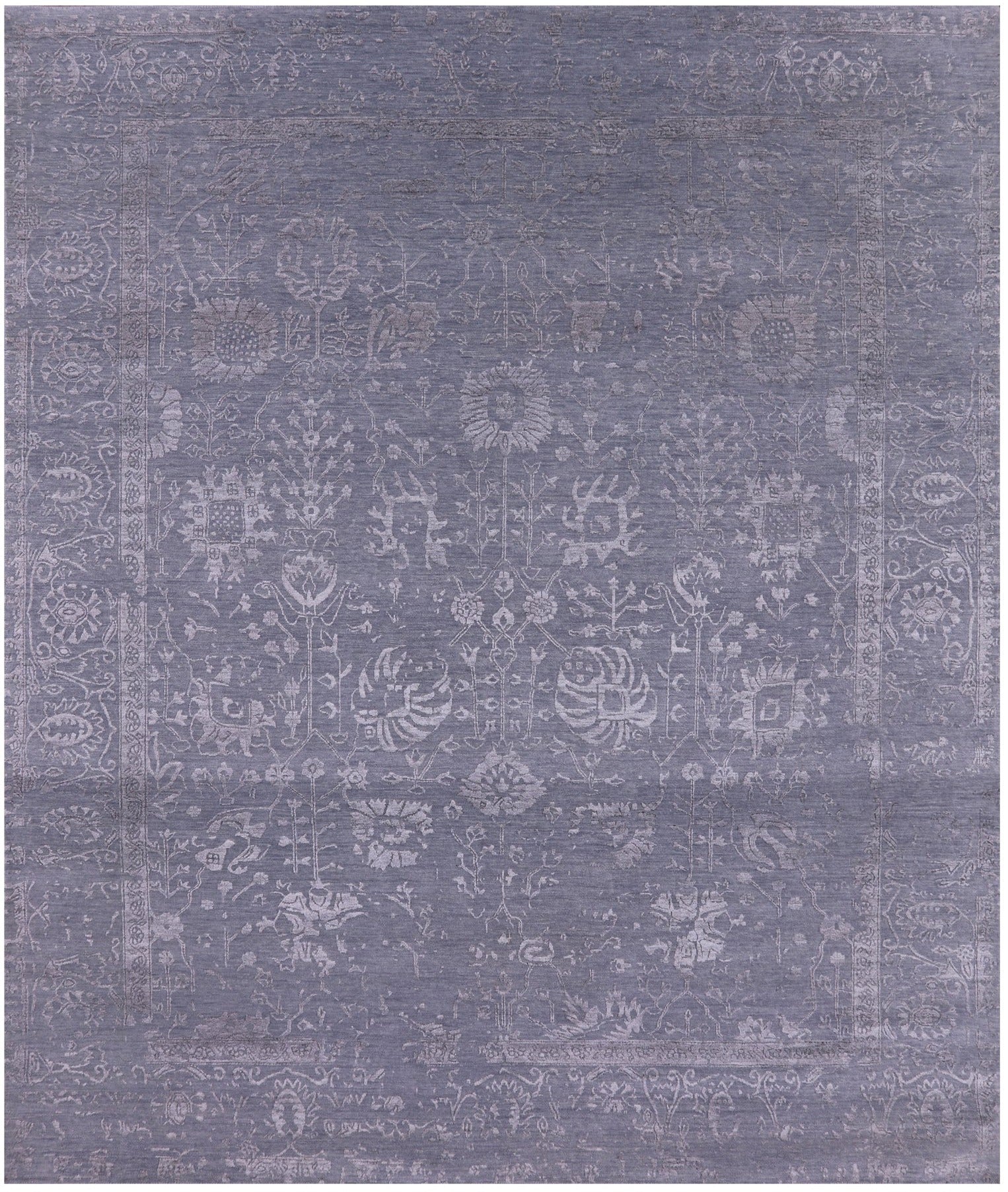 Grey Persian Tabriz Hand Knotted Wool & Silk Rug - 8' 0" X 9' 8" - Golden Nile