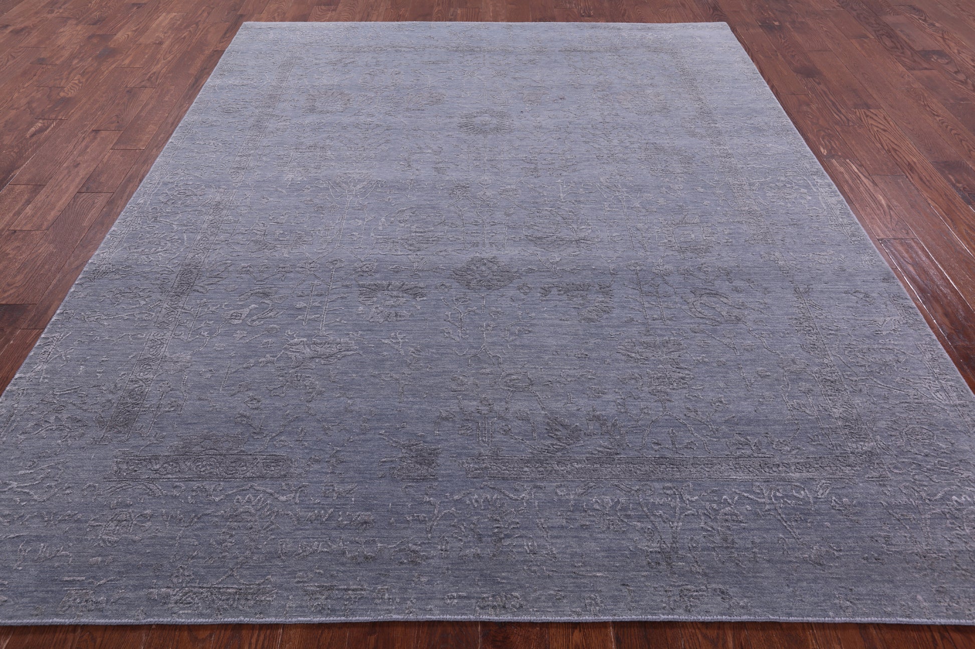 Grey Persian Tabriz Hand Knotted Wool & Silk Rug - 8' 0" X 9' 8" - Golden Nile