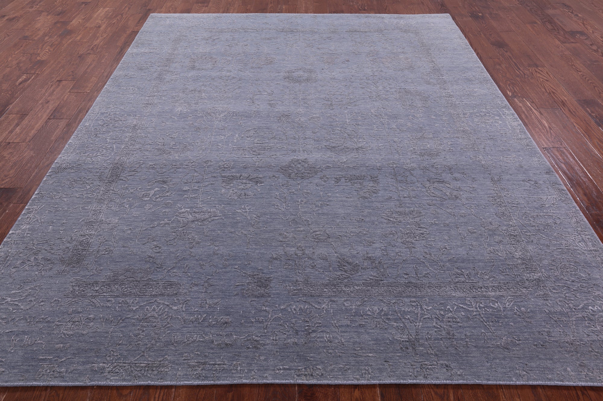Grey Persian Tabriz Hand Knotted Wool & Silk Rug - 8' 0" X 9' 8" - Golden Nile