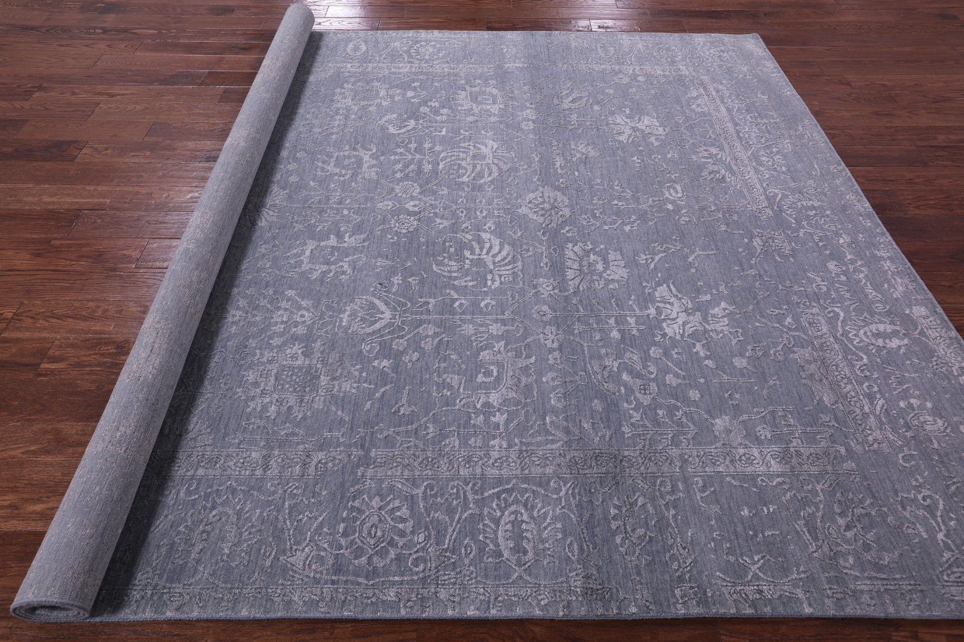 Grey Persian Tabriz Hand Knotted Wool & Silk Rug - 8' 0" X 9' 8" - Golden Nile