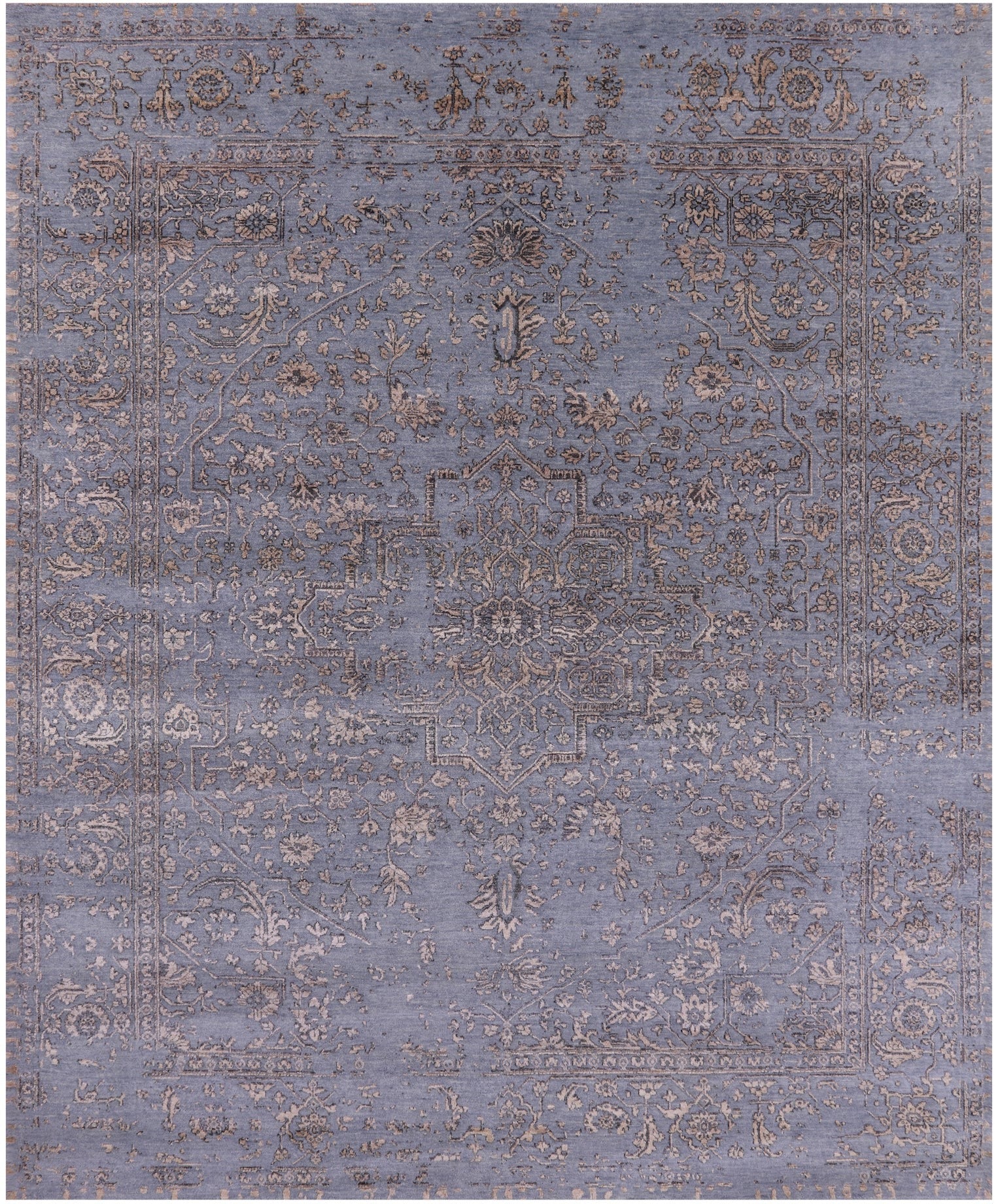 Persian Fine Serapi Hand Knotted Wool & Silk Rug - 8' 0" X 9' 10" - Golden Nile