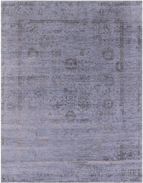 Blue Persian Tabriz Hand Knotted Wool & Silk Rug - 7' 11" X 10' 2" - Golden Nile