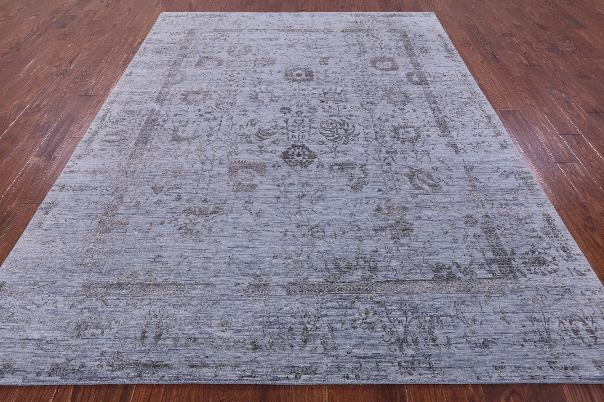 Blue Persian Tabriz Hand Knotted Wool & Silk Rug - 7' 11" X 10' 2" - Golden Nile