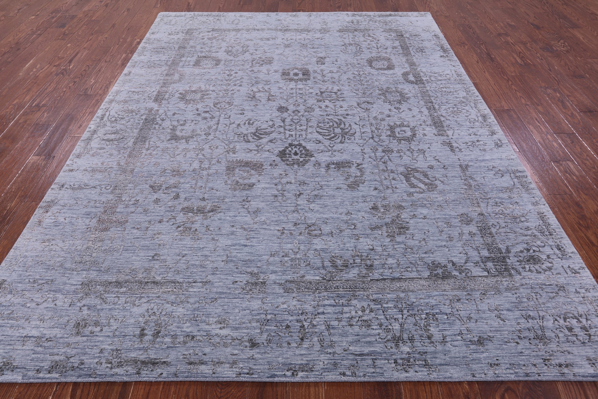 Blue Persian Tabriz Hand Knotted Wool & Silk Rug - 7' 11" X 10' 2" - Golden Nile