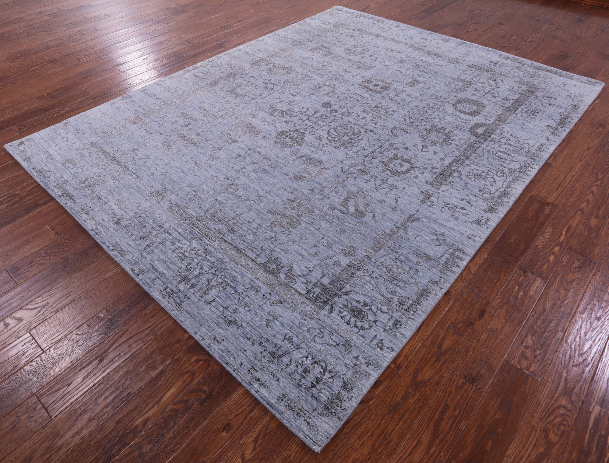 Blue Persian Tabriz Hand Knotted Wool & Silk Rug - 7' 11" X 10' 2" - Golden Nile