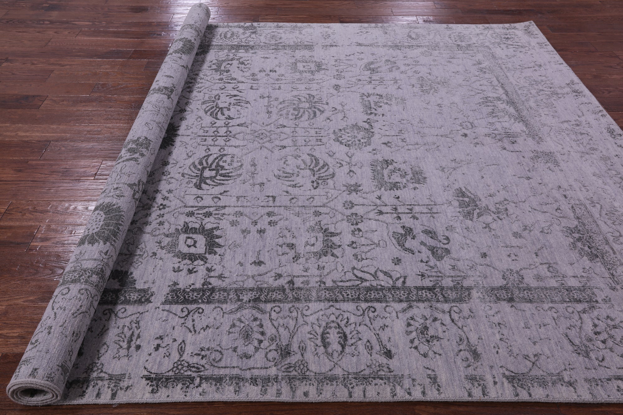 Grey Persian Tabriz Hand Knotted Wool & Silk Rug - 8' 0" X 10' 0" - Golden Nile